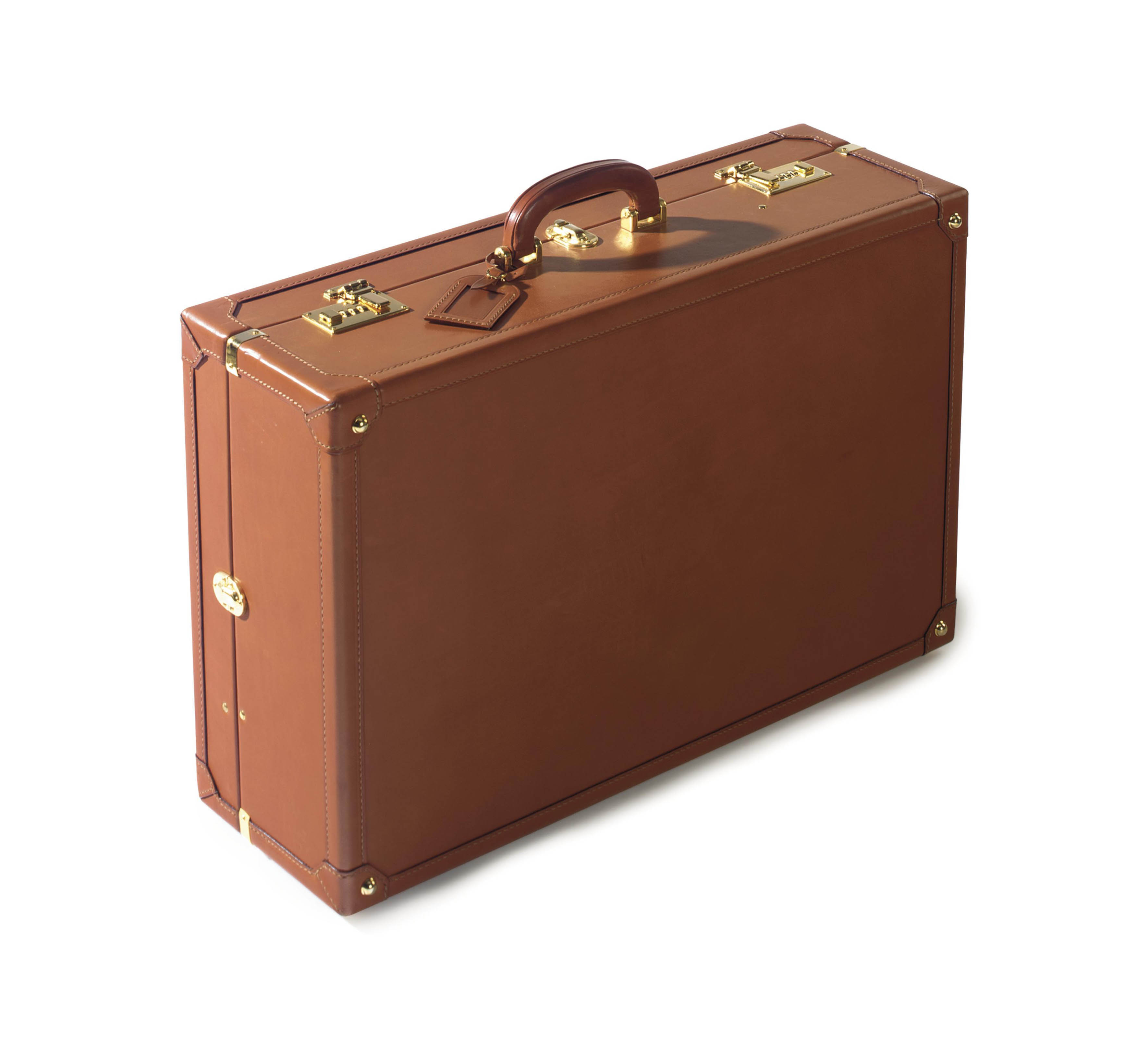 A TAN LEATHER HARDSIDED SUITCASE , ASPREY, EARLY TO MID 20TH CENTURY