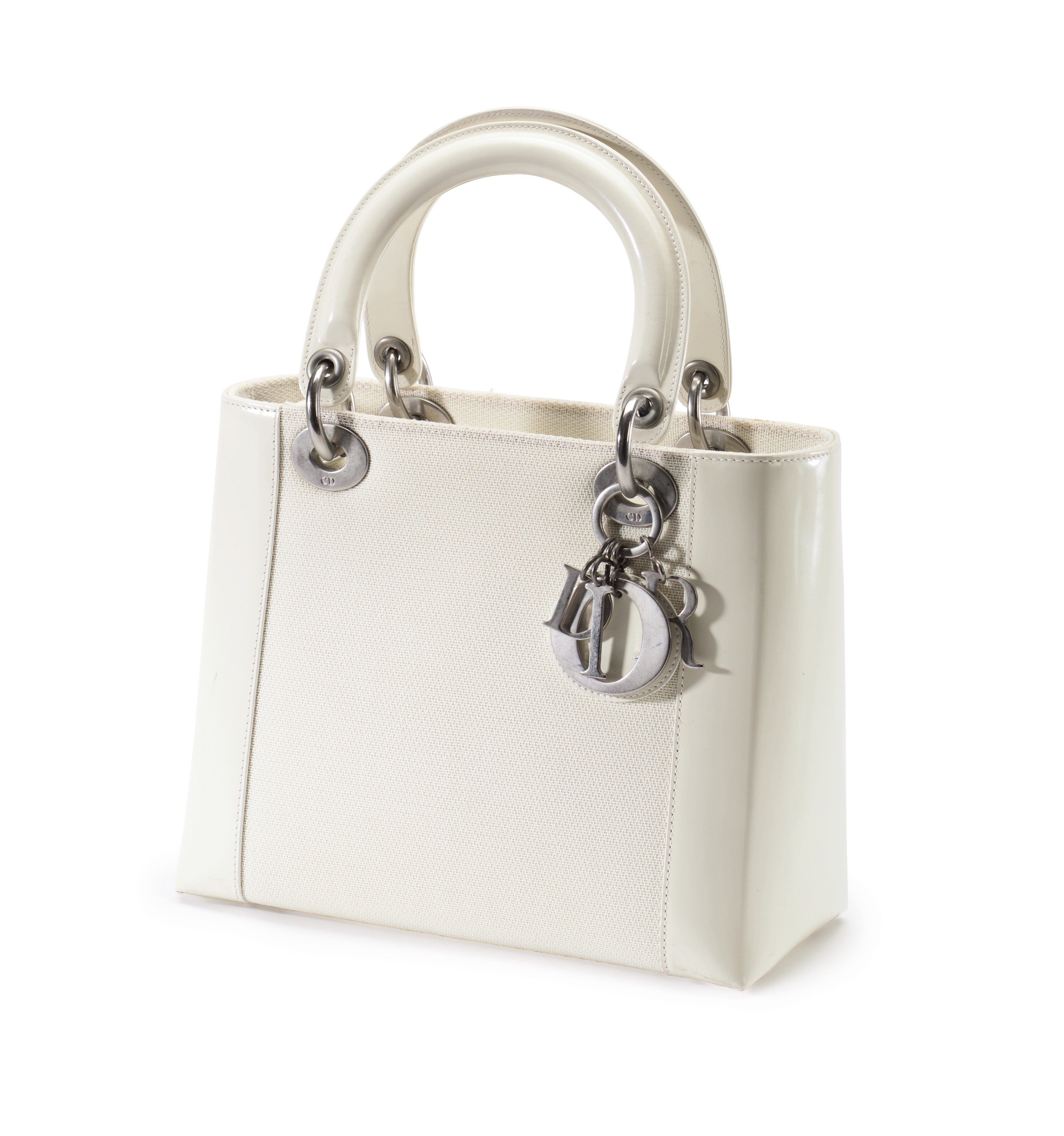 A Medium Cream Patent Leather And Canvas Lady Dior Bag Labeled Christian Dior 20th Century Bags Christie S