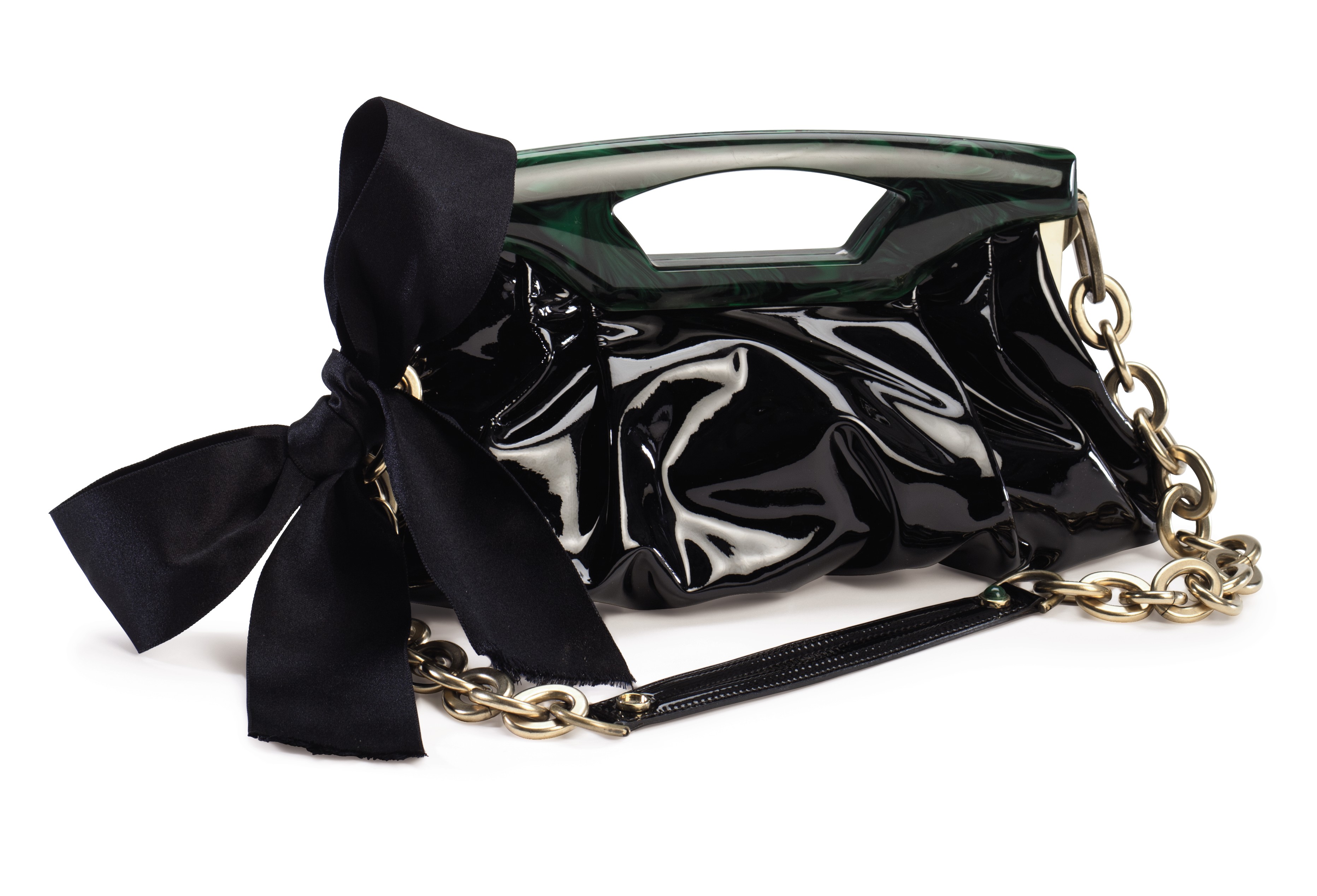 A BLACK PATENT LEATHER SHOULDER BAG , LABELED 'LANVIN', PROBABLY 2000S