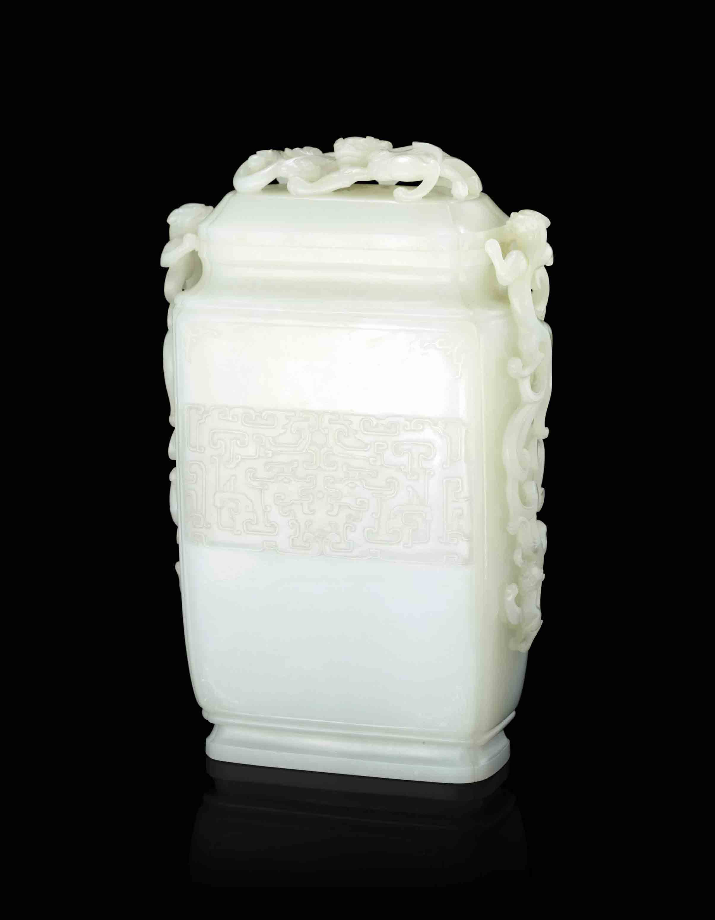 A VERY RARE LARGE WHITE JADE ARCHAISTIC VASE AND COVER , QIANLONG