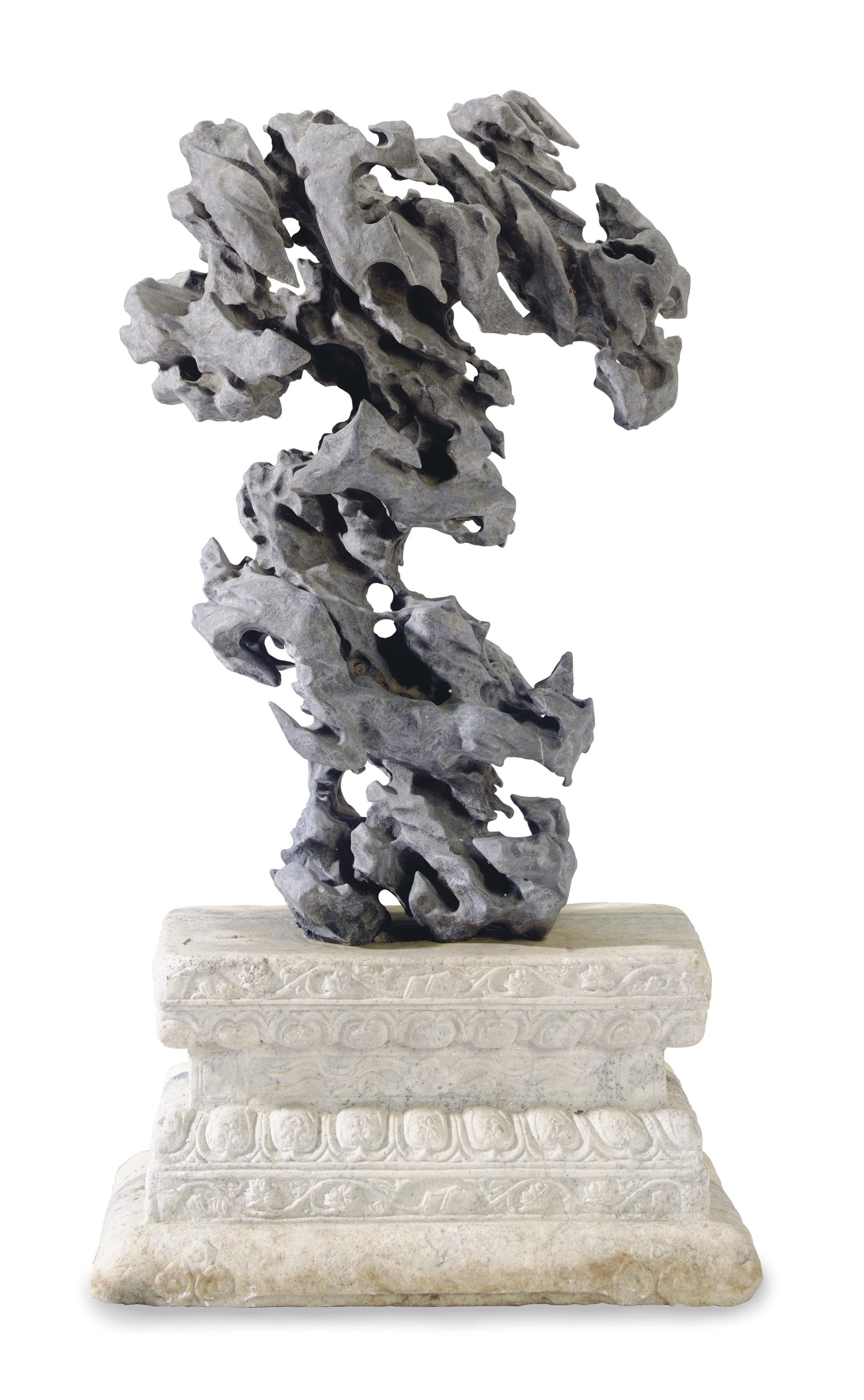 A large gray scholar's rock. 52 in (132 cm) high. Sold for $386,500 on 16 December 2011 at Christie's in New York