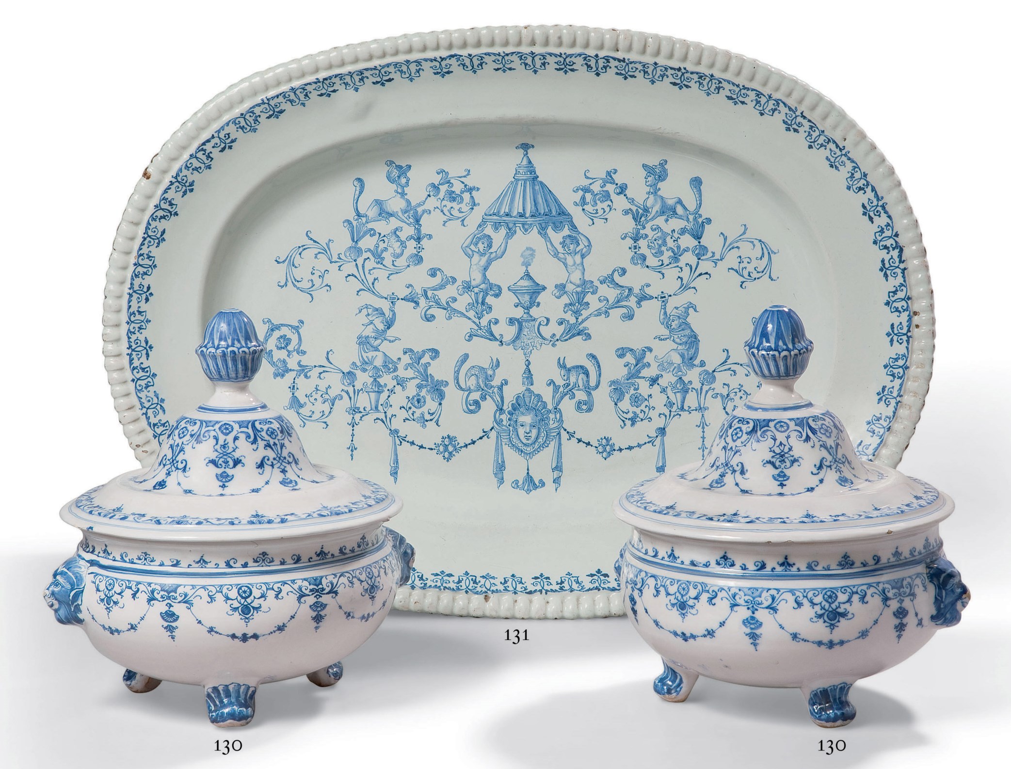 ANCIENNE DINETTE FAIENCE FINE IMPRIMEE FLEURETTES BLEUES FRANCE? 19ème