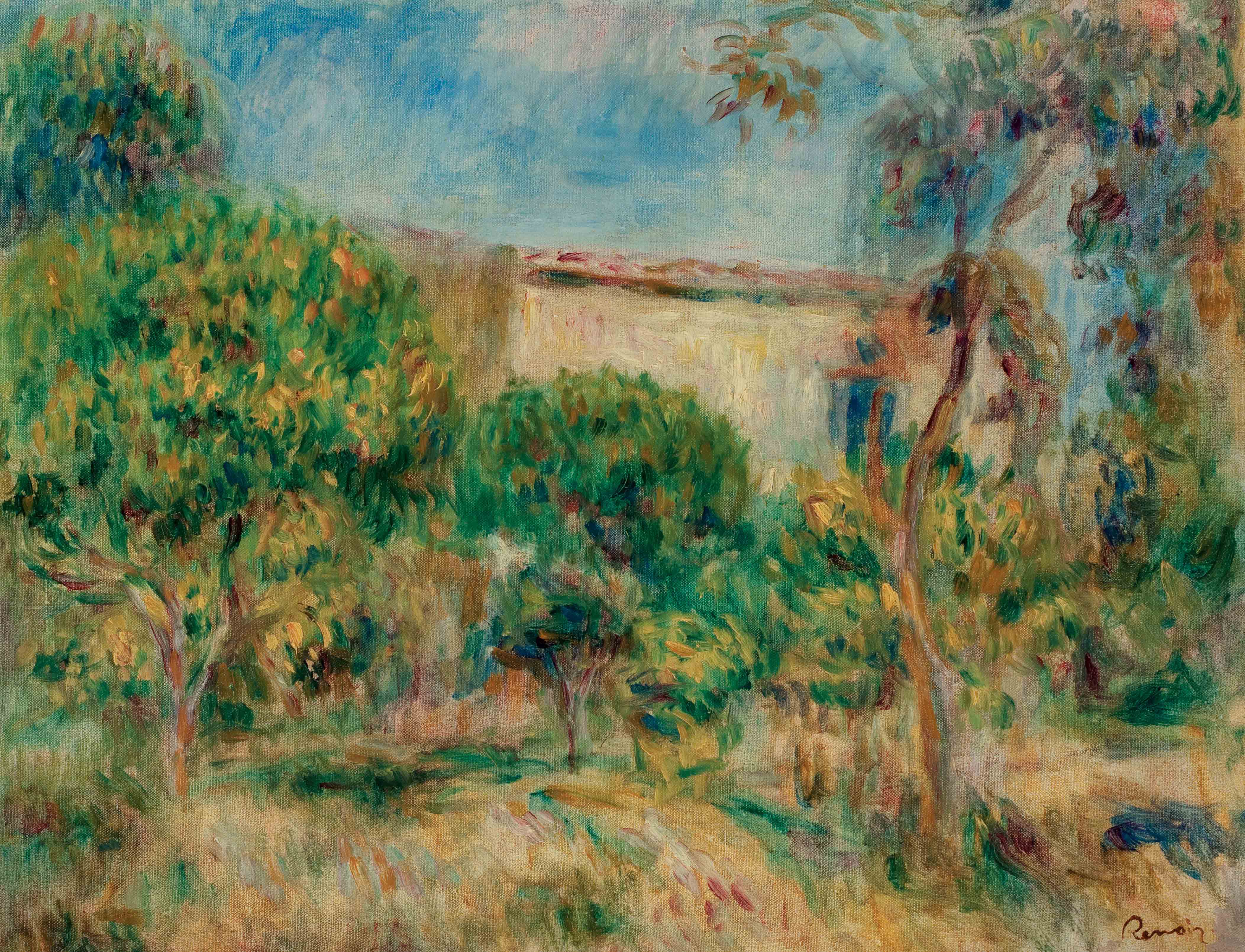 PIERRE-AUGUSTE RENOIR (1841-1919) , Paysage, la maison vue de la ferme ...