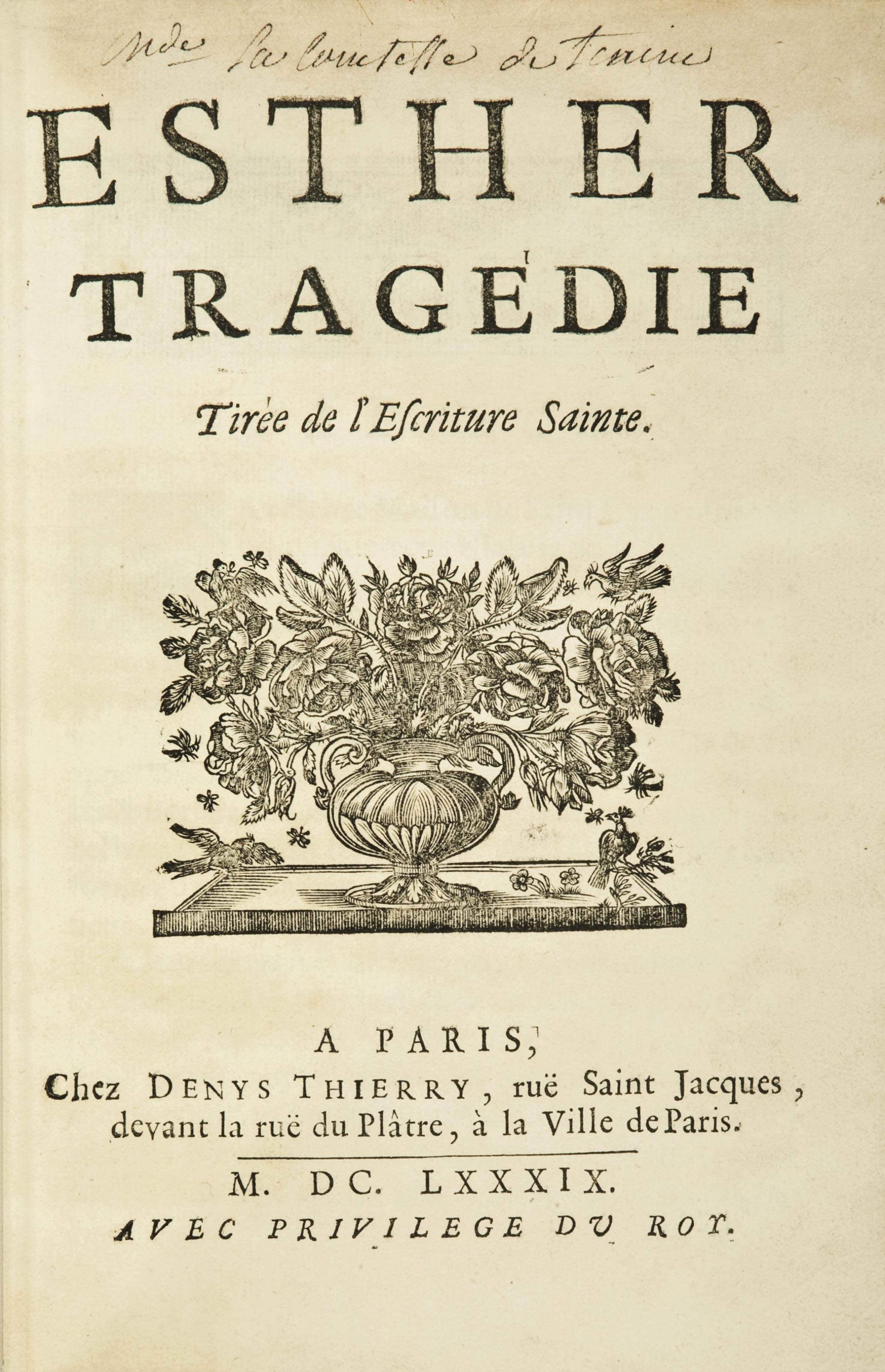[RACINE, Jean (16391699)]. Esther. Tragédie. Tirée de l'Escriture