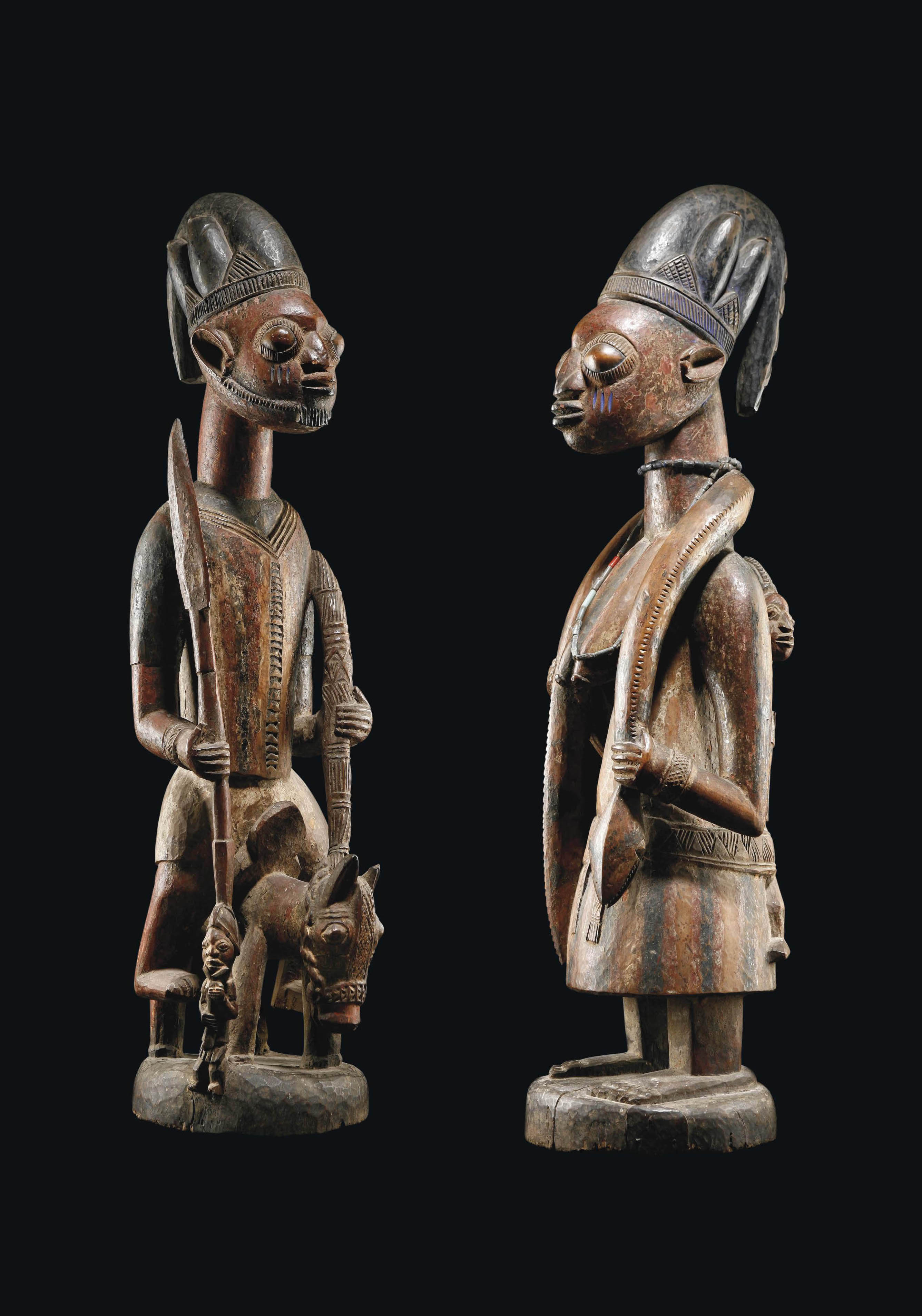 Veranda post female caryatid and equestrian figure image