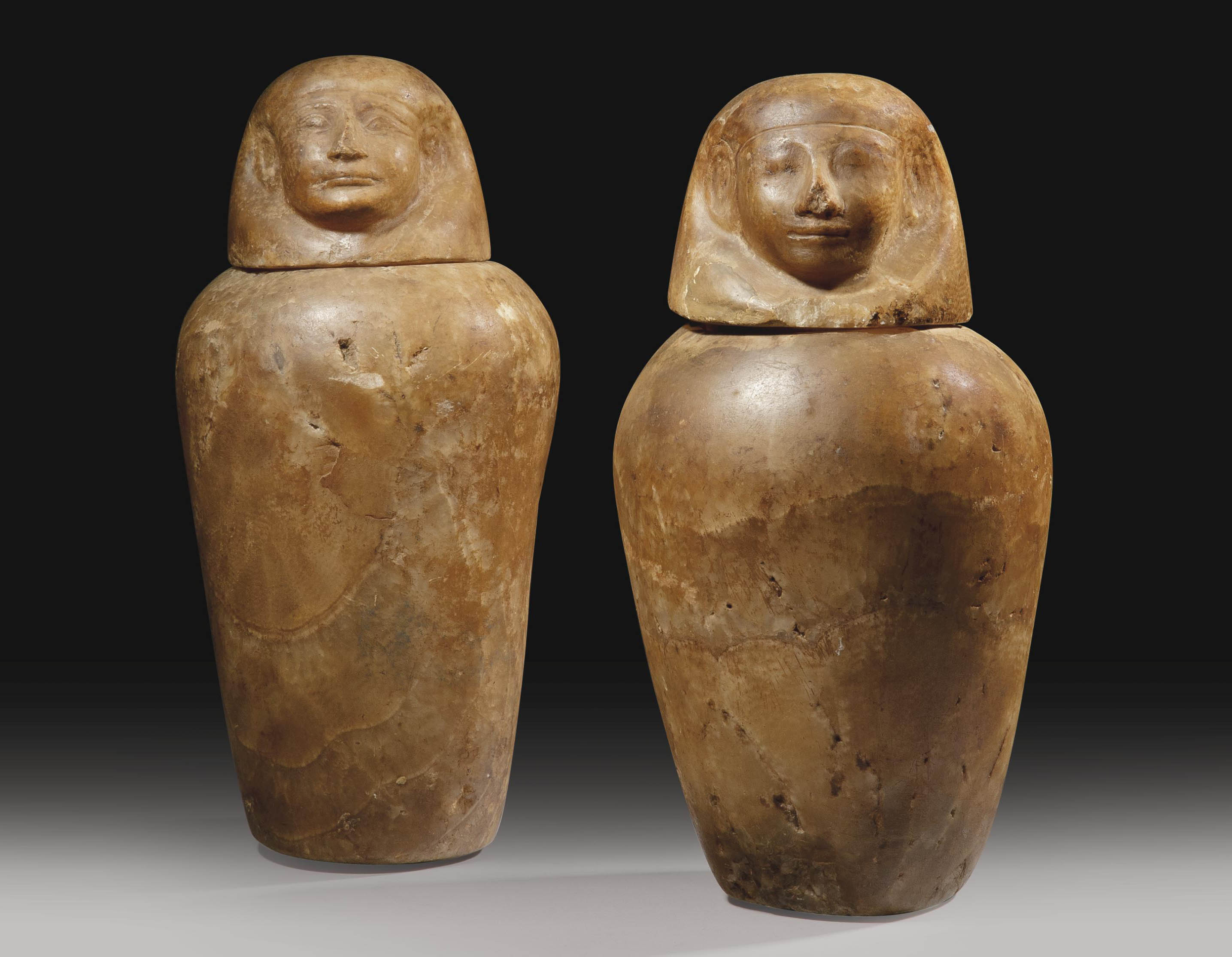 Deux Vases Canopes En Albatre Les Couvercles Antropomorphes Egypte Epoque Ptolemaique Circa 332 30 Avant J C Ancient Art Antiquities Funerary Artifacts Christie S