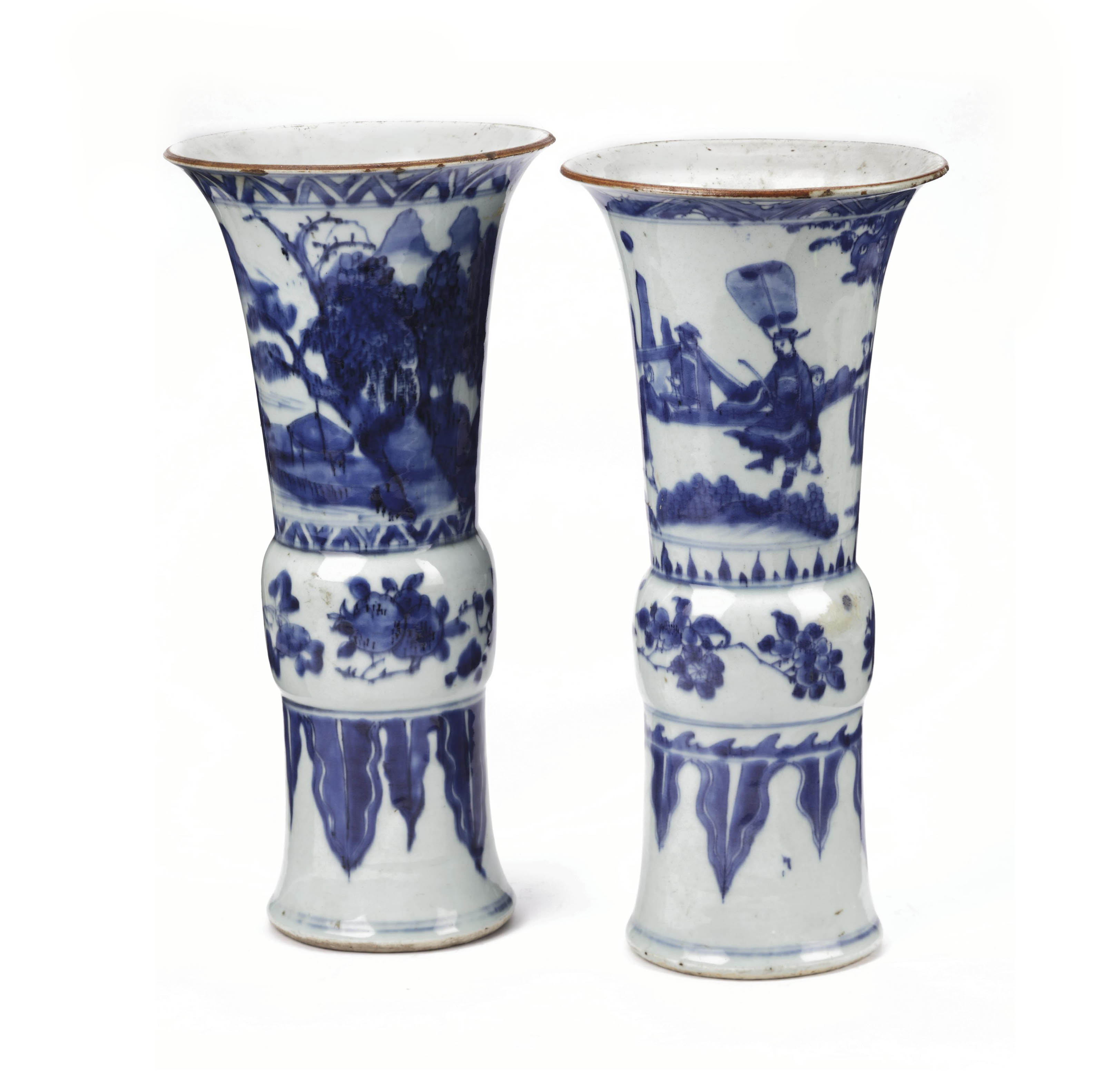 Two Chinese Transitional-style blue and white beaker vases ...