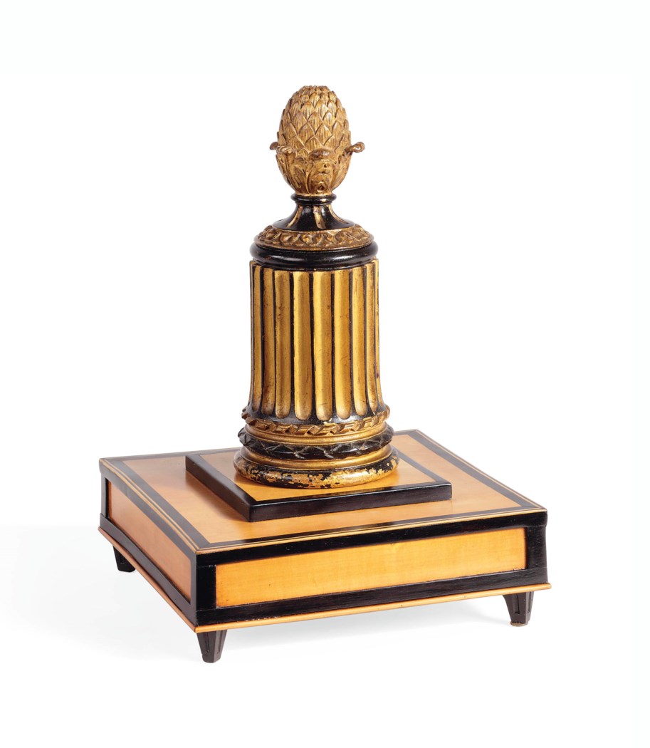 A DUTCH SATINWOOD AND PARCELGILT CARVED WOOD MAGIC TRICK BOX