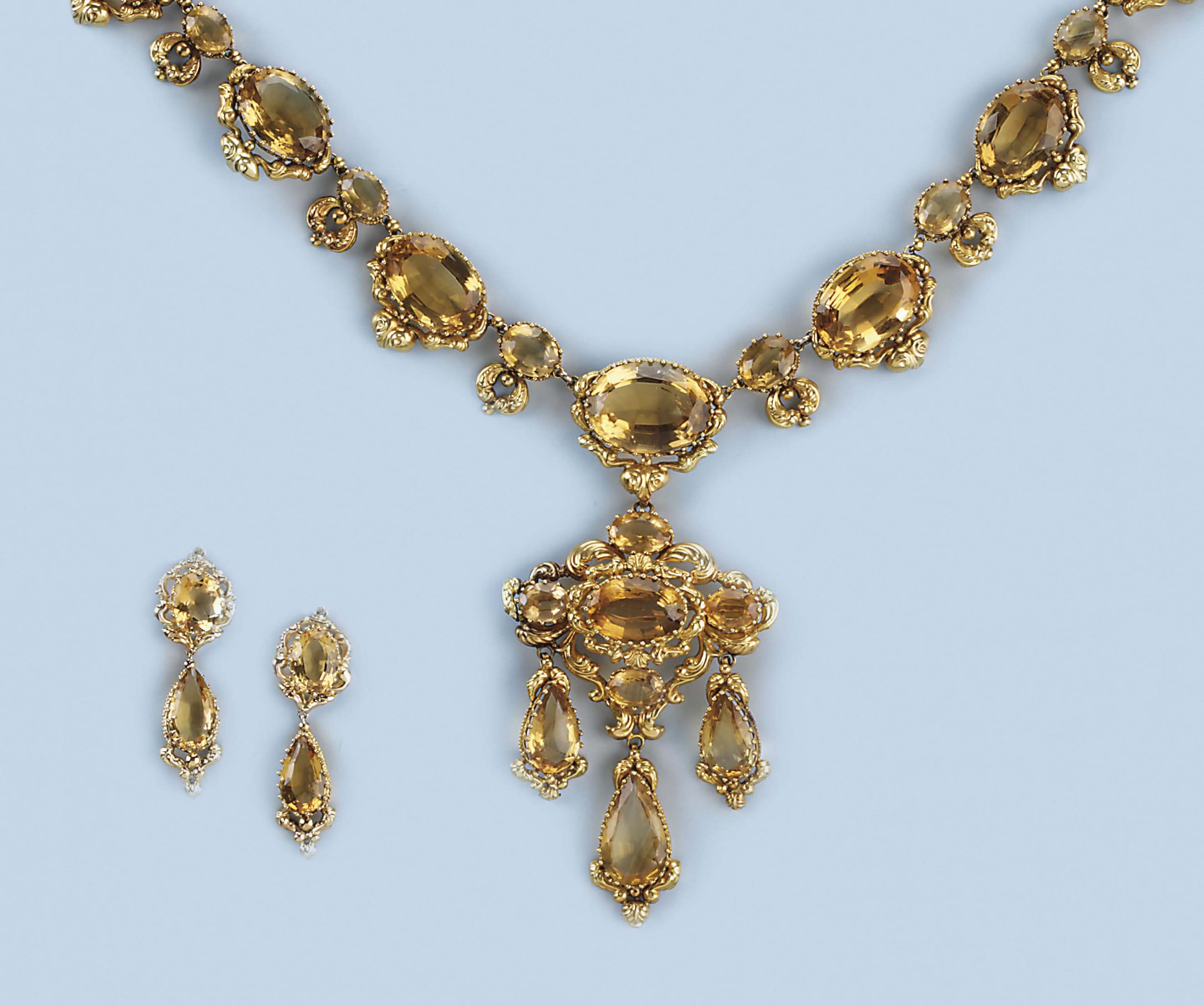 AN ANTIQUE CITRINE NECKLACE AND MATCHING EARRINGS Christie s