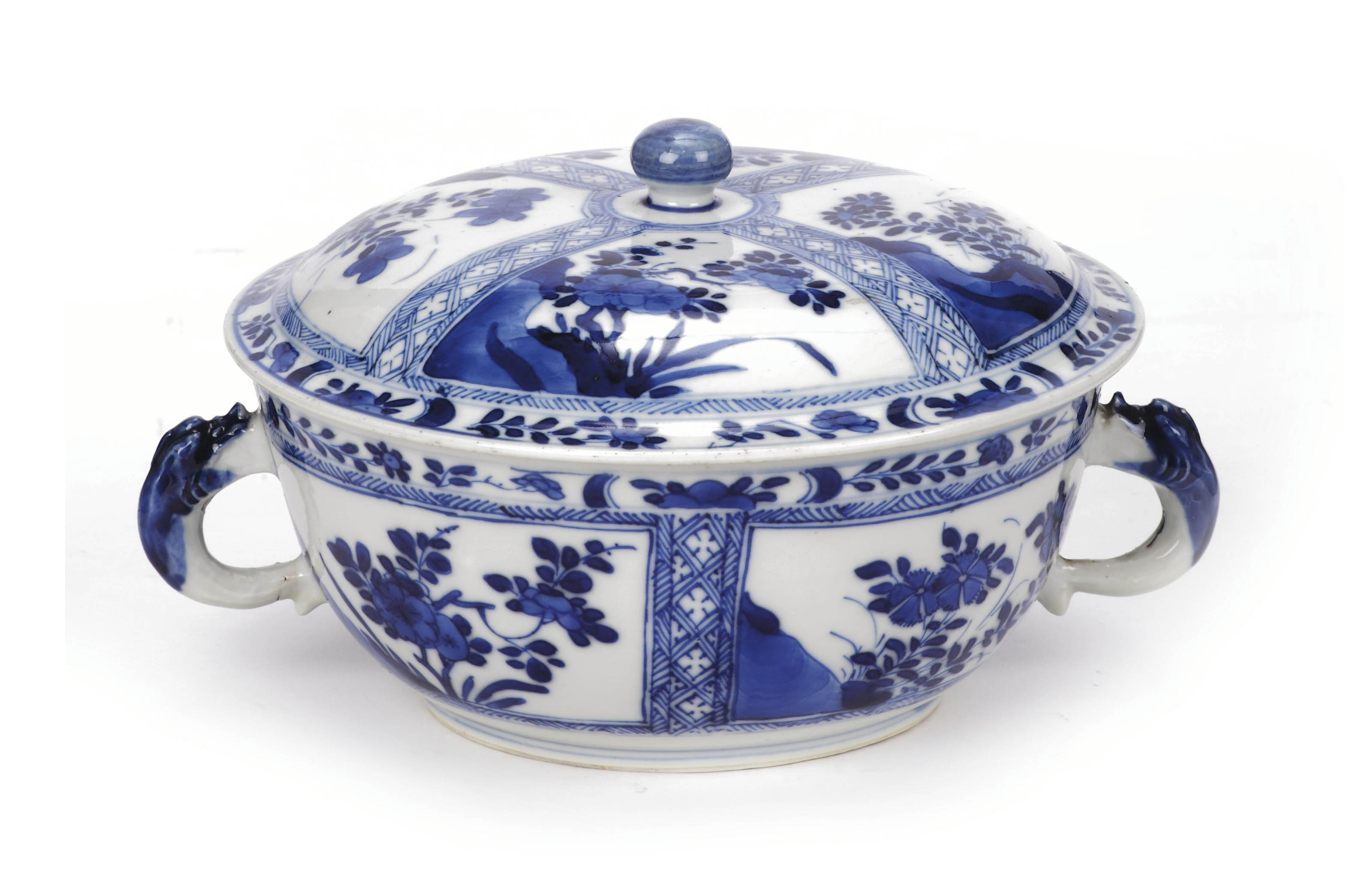 A Chinese blue and white twohandled tureen and cover