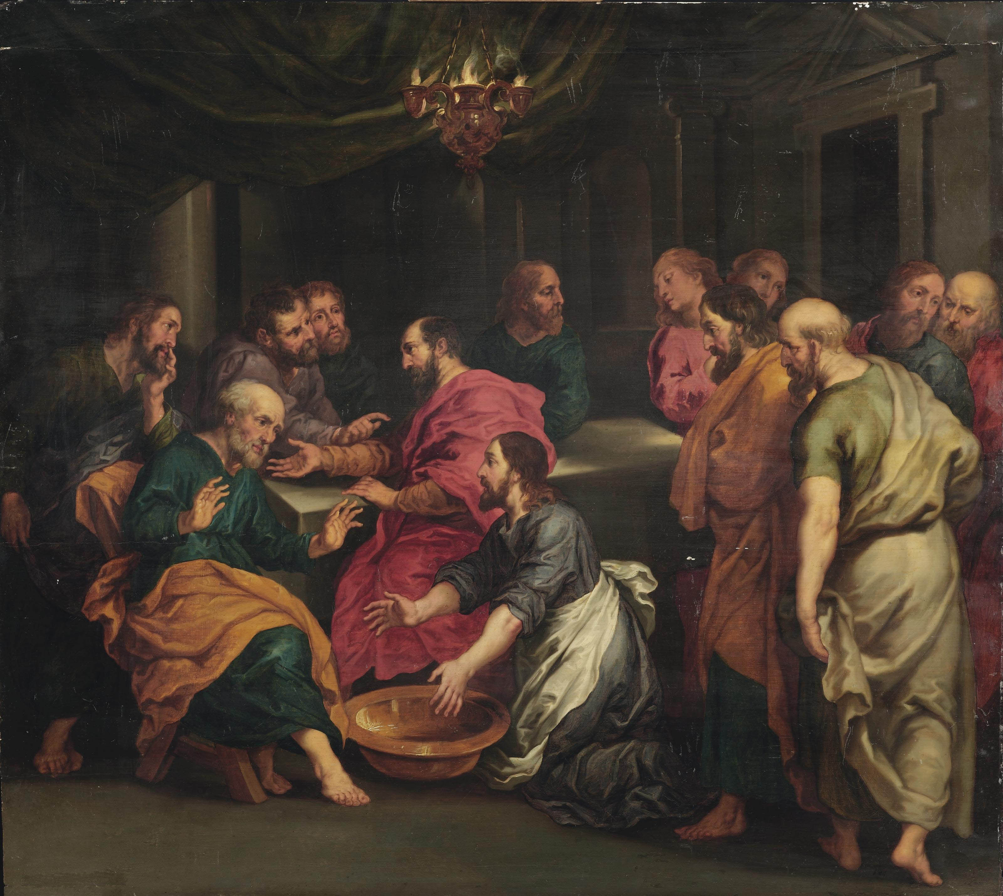 Follower Of Peter Paul Rubens Christ Washing The Feet Of His