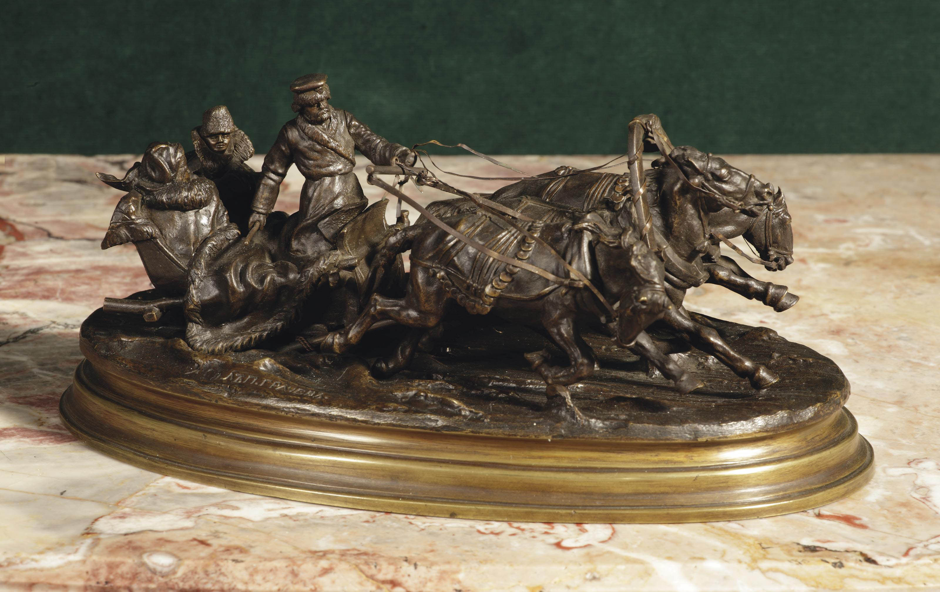 A RUSSIAN BRONZE TROIKA GROUP , CAST BY C.F. WOERFFEL IN ST. PETERSBURG ...