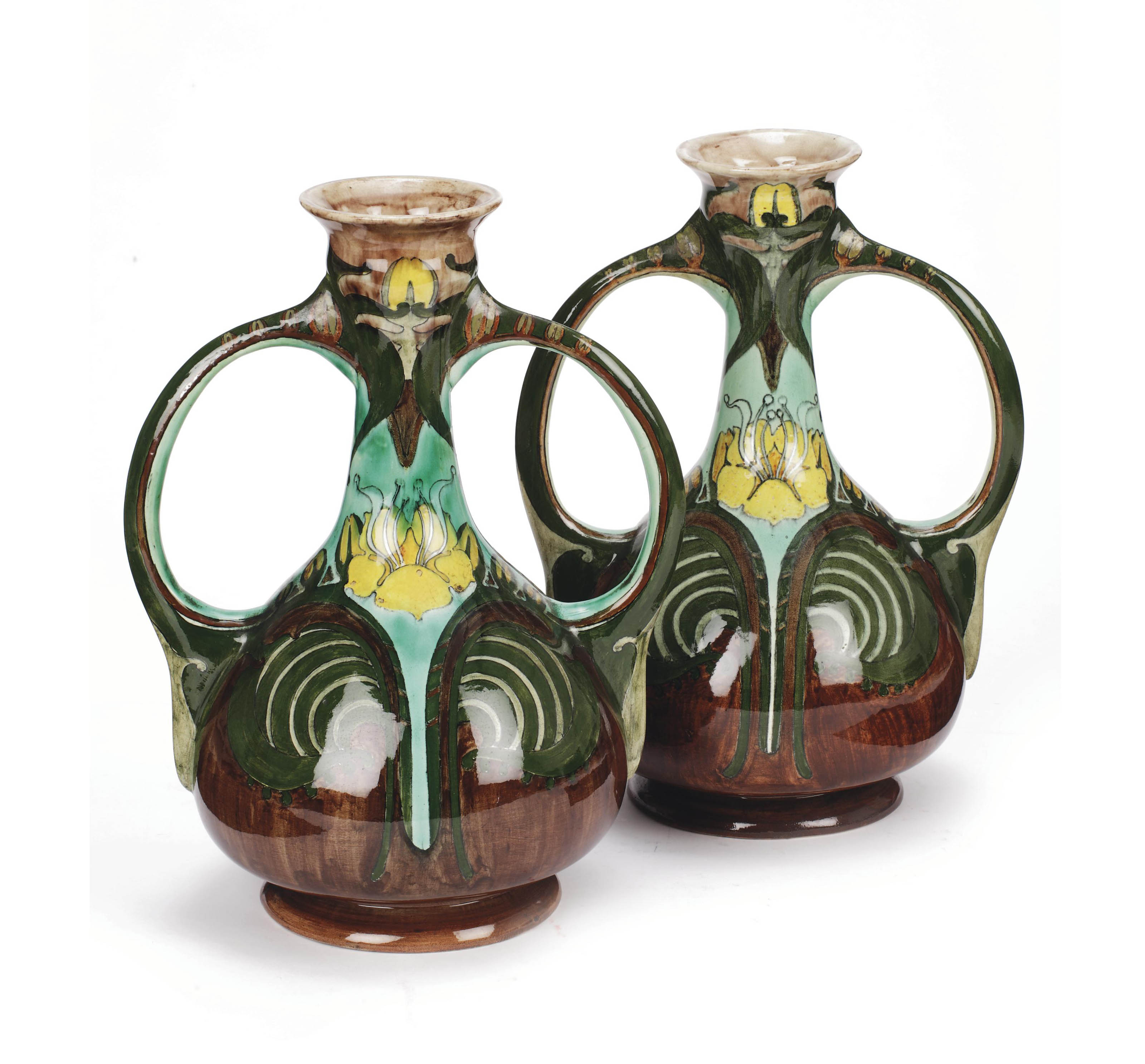 A pair of Dutch glazed pottery vases , BY BRANTJES PURMEREND, LATE 19TH