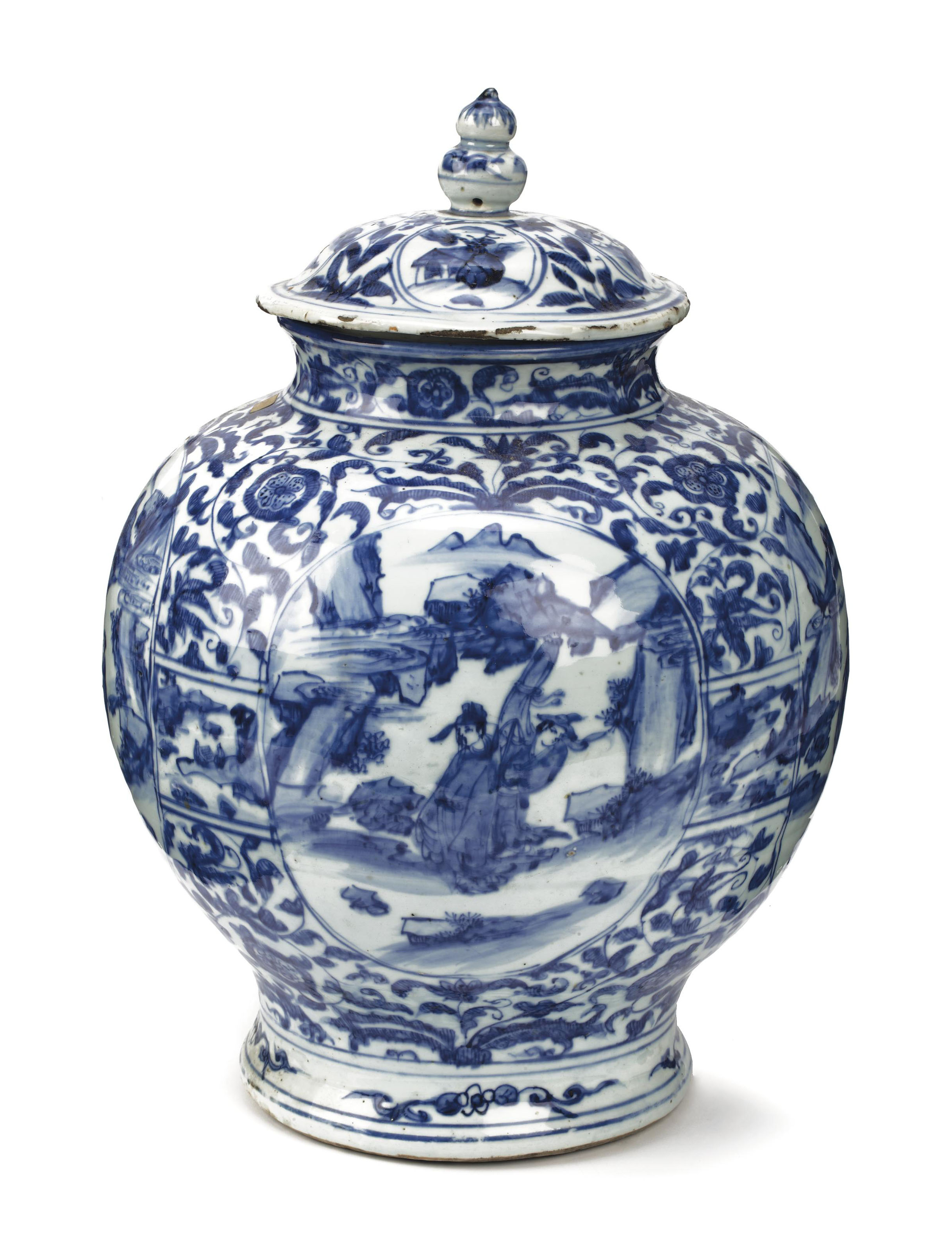 A Chinese late Ming blue and white jar and cover , WANLI (15731619
