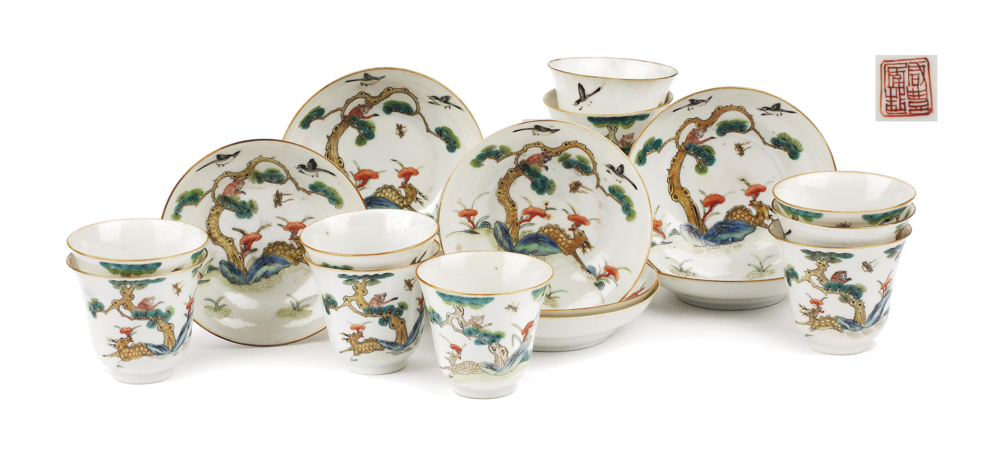 A set of ten Chinese enameled cups and saucers
