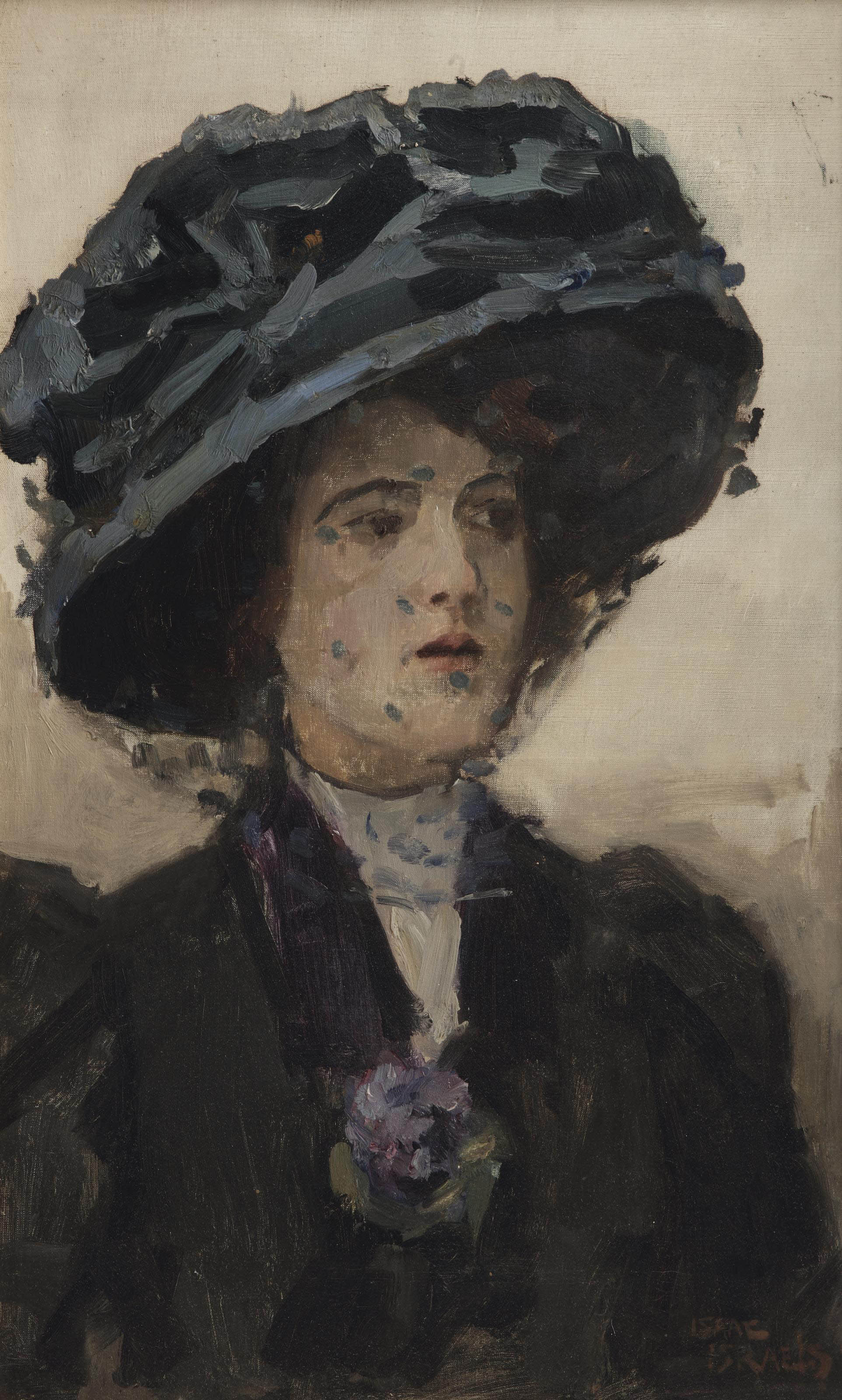 Isaac Israels 1865 1934 Elegant Lady With Blue Hat And Voile