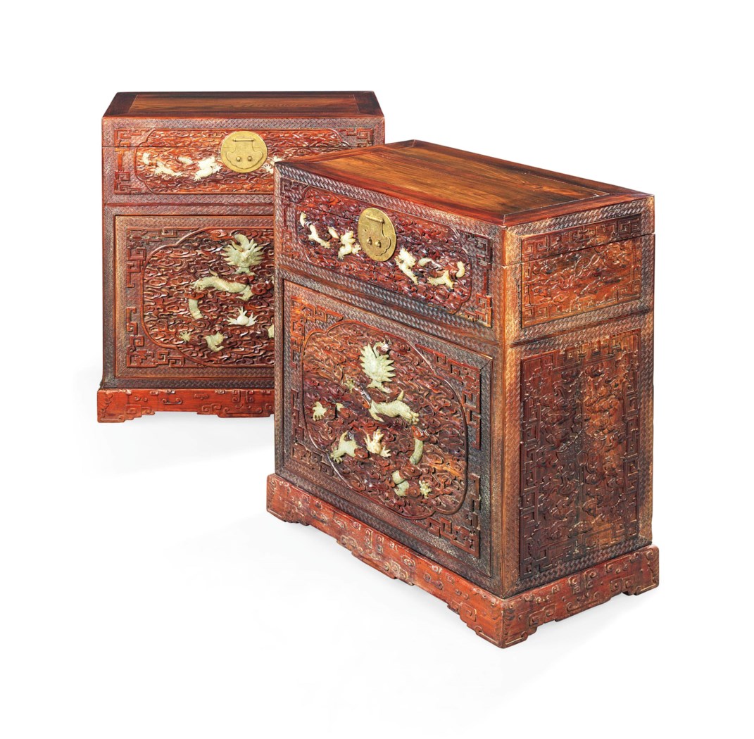 A PAIR OF JADEINLAID HARDWOOD CHESTS , 19TH CENTURY Christie's