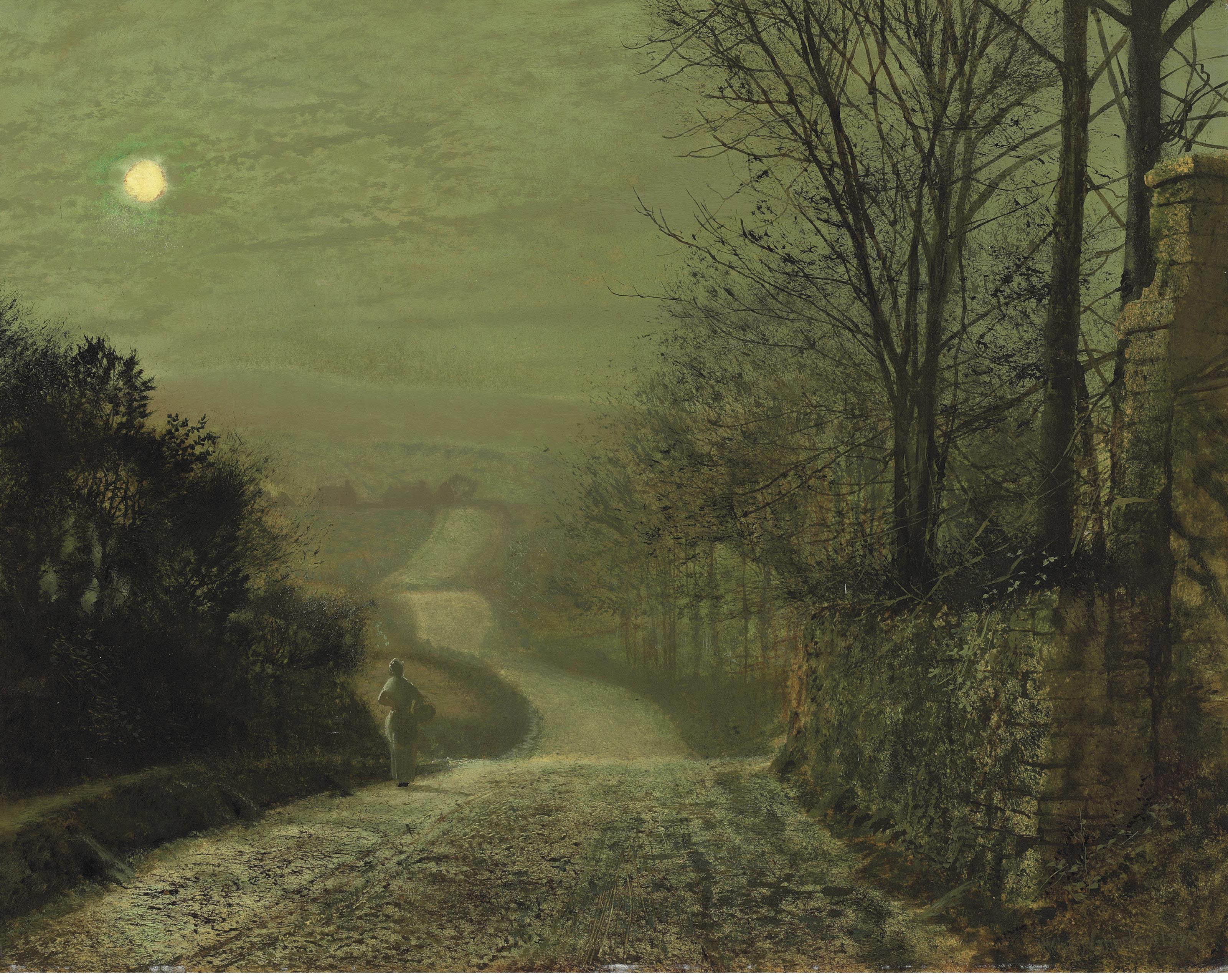 John Atkinson Grimshaw (18361893) , A country lane by moonlight