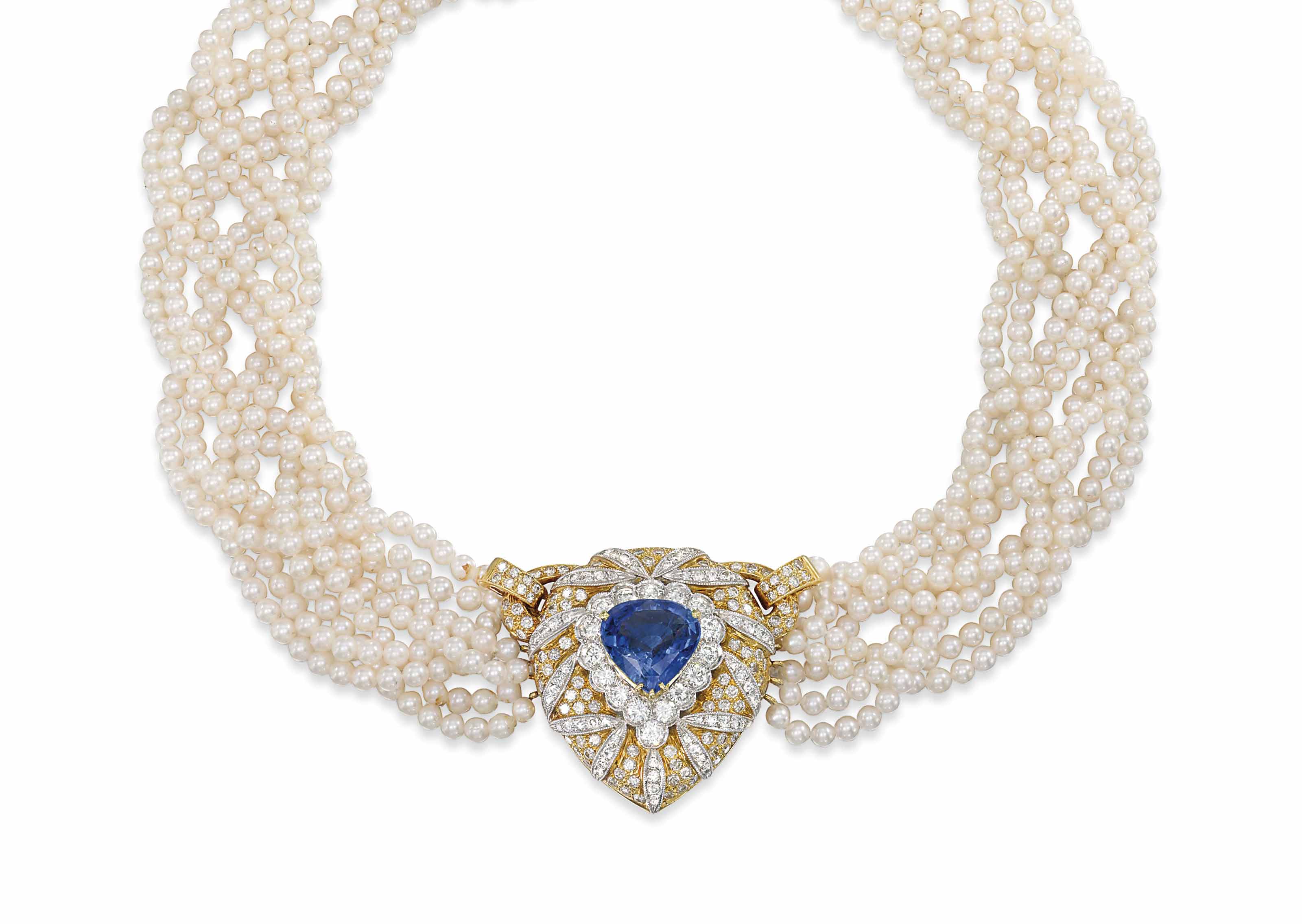 A SAPPHIRE, DIAMOND AND CULTURED PEARL NECKLACE Christie's