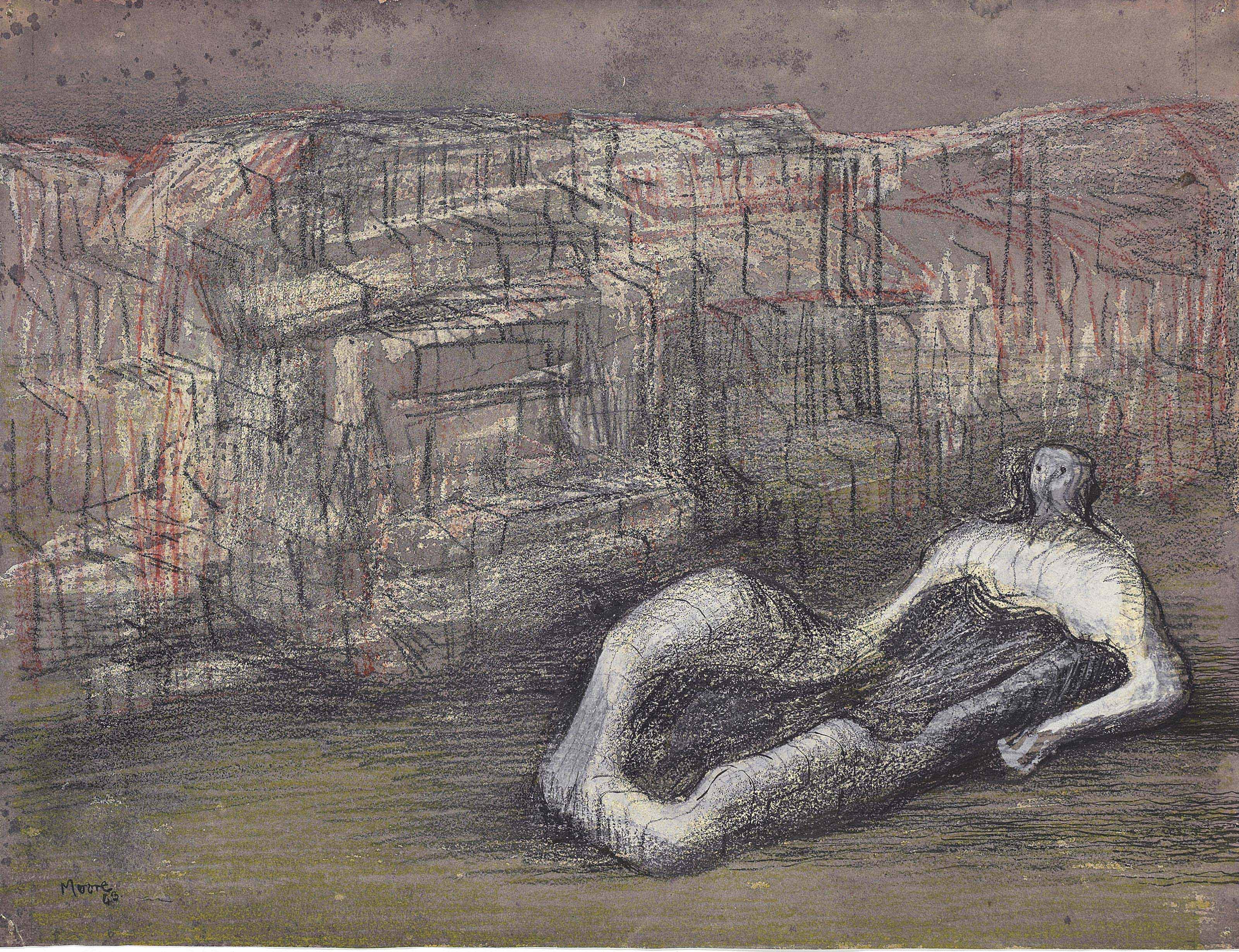 Henry Moore 1898 1986 Reclining Figure With Cliff Background