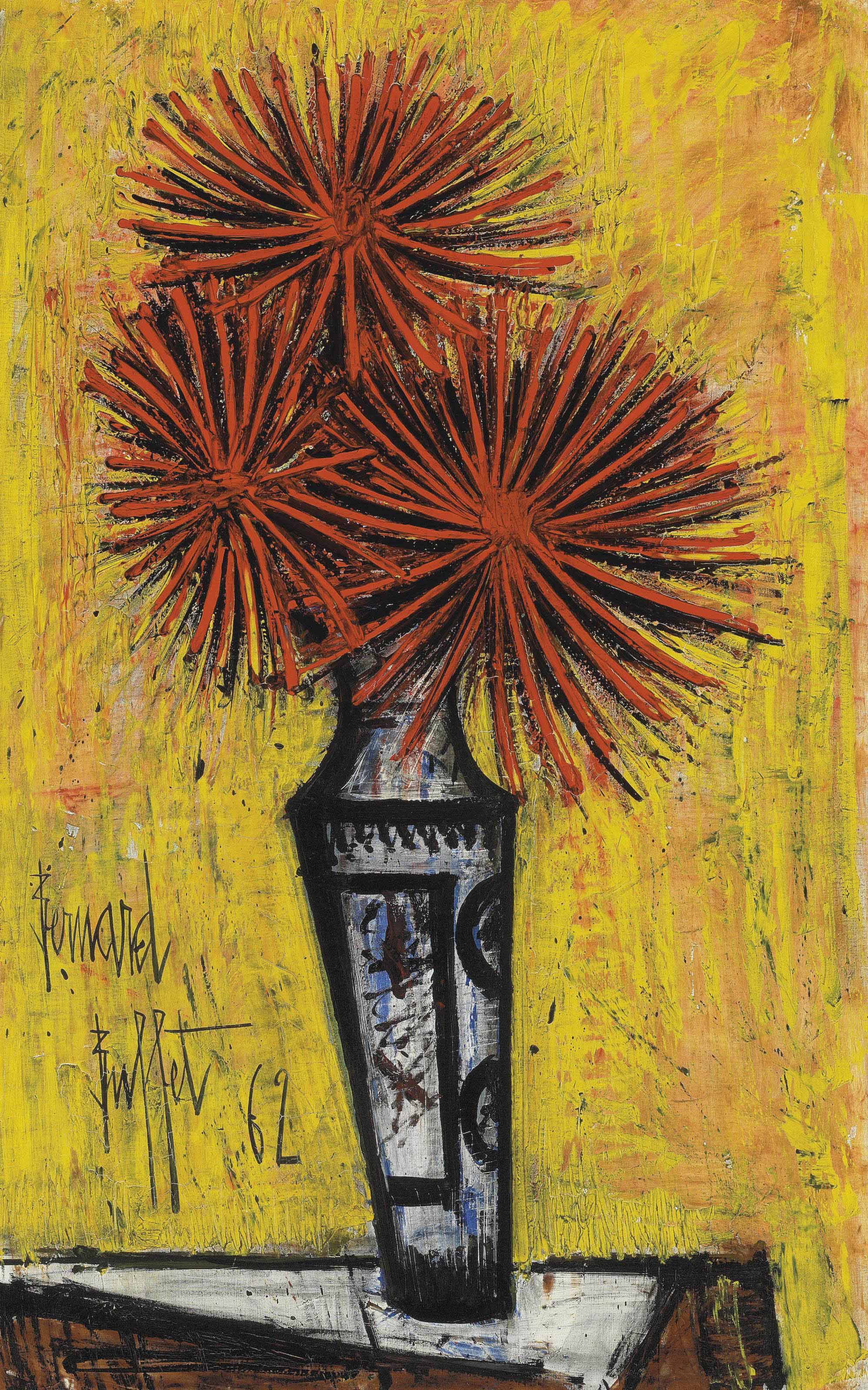 Bernard Buffet (1928-1999) , Bouquet de dahlias dans un ...