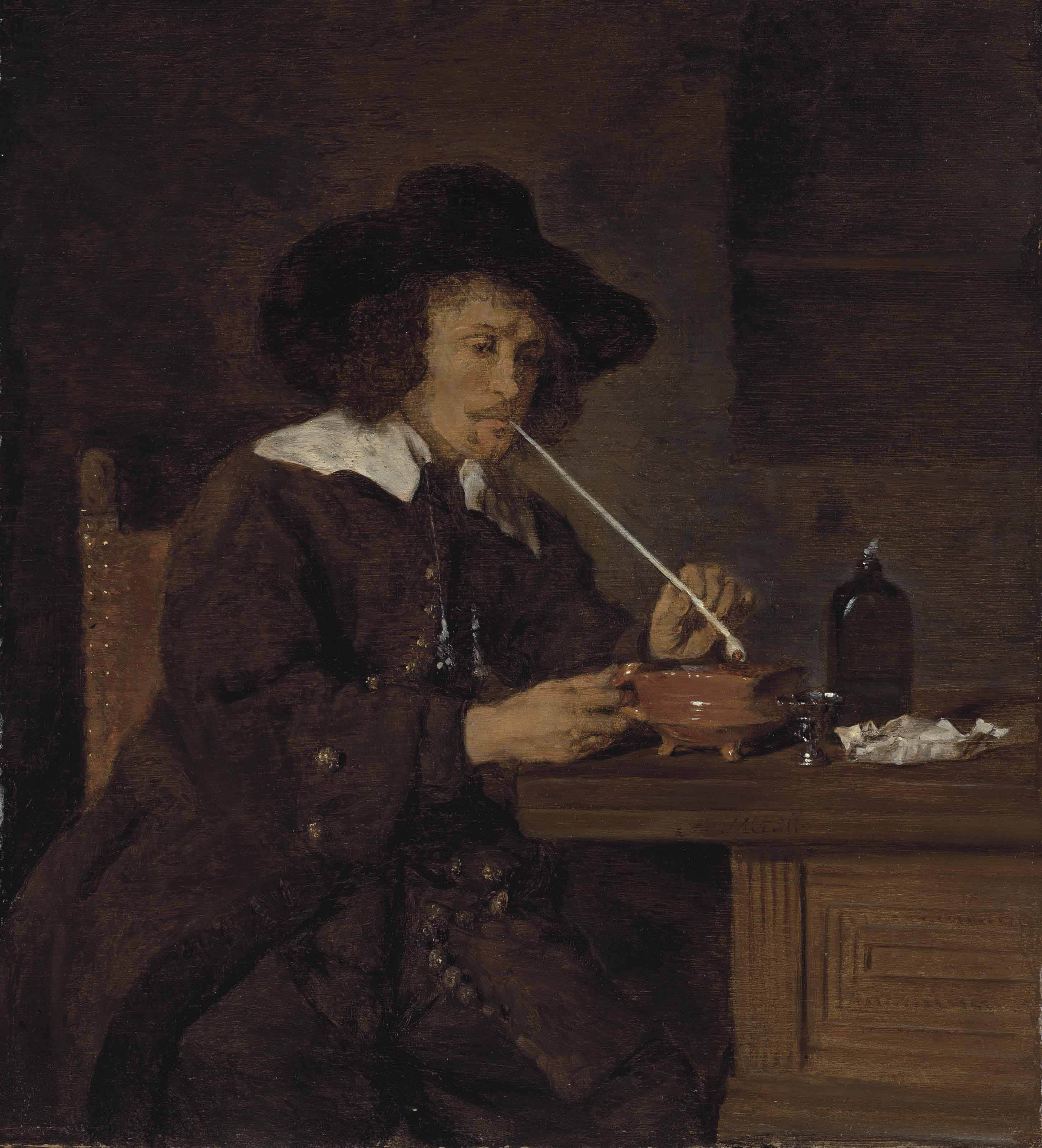 Gabriel Metsu Leiden 1629 1667 Amsterdam A Smoker Lighting His Pipe Christie S
