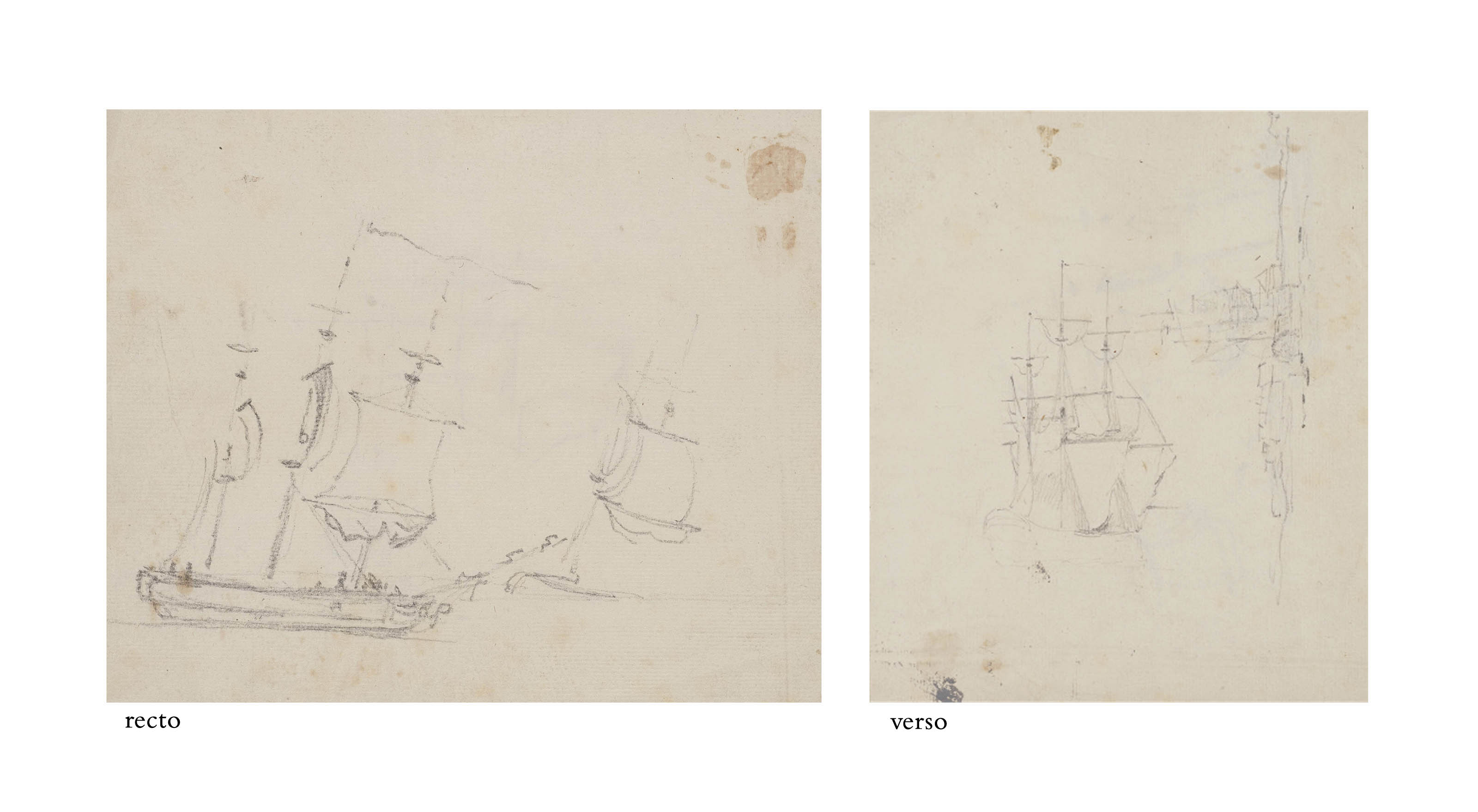 Shipping on the Thames or Medway, 1803 (recto); and Two views of shipping on the Thames or Medway (verso)
