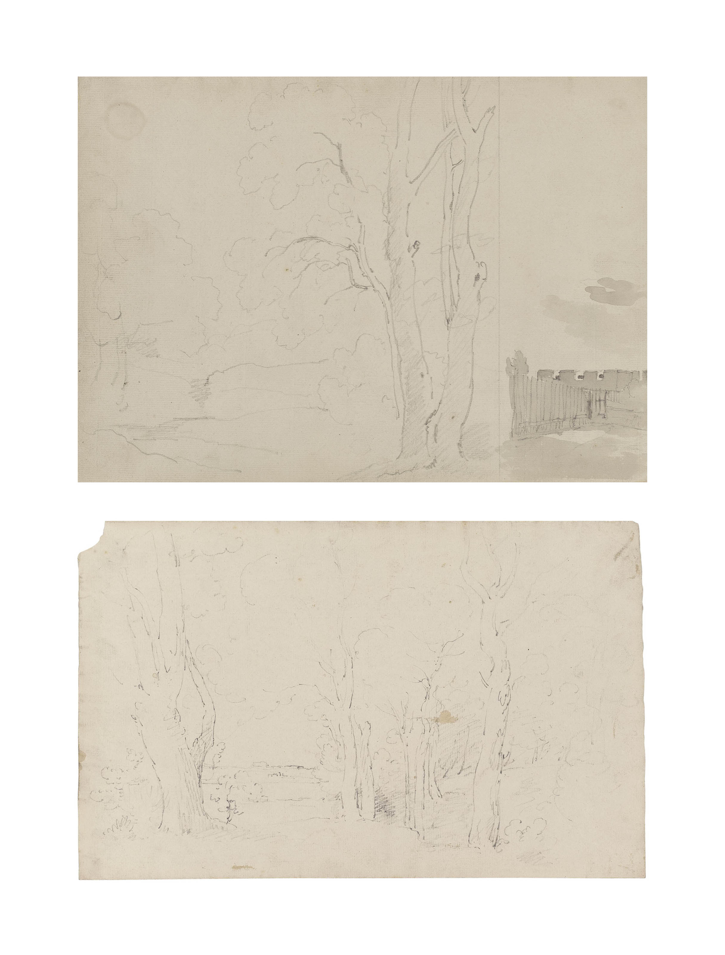 Study of a tree with a subsidiary architectural study; and Landscape with trees
