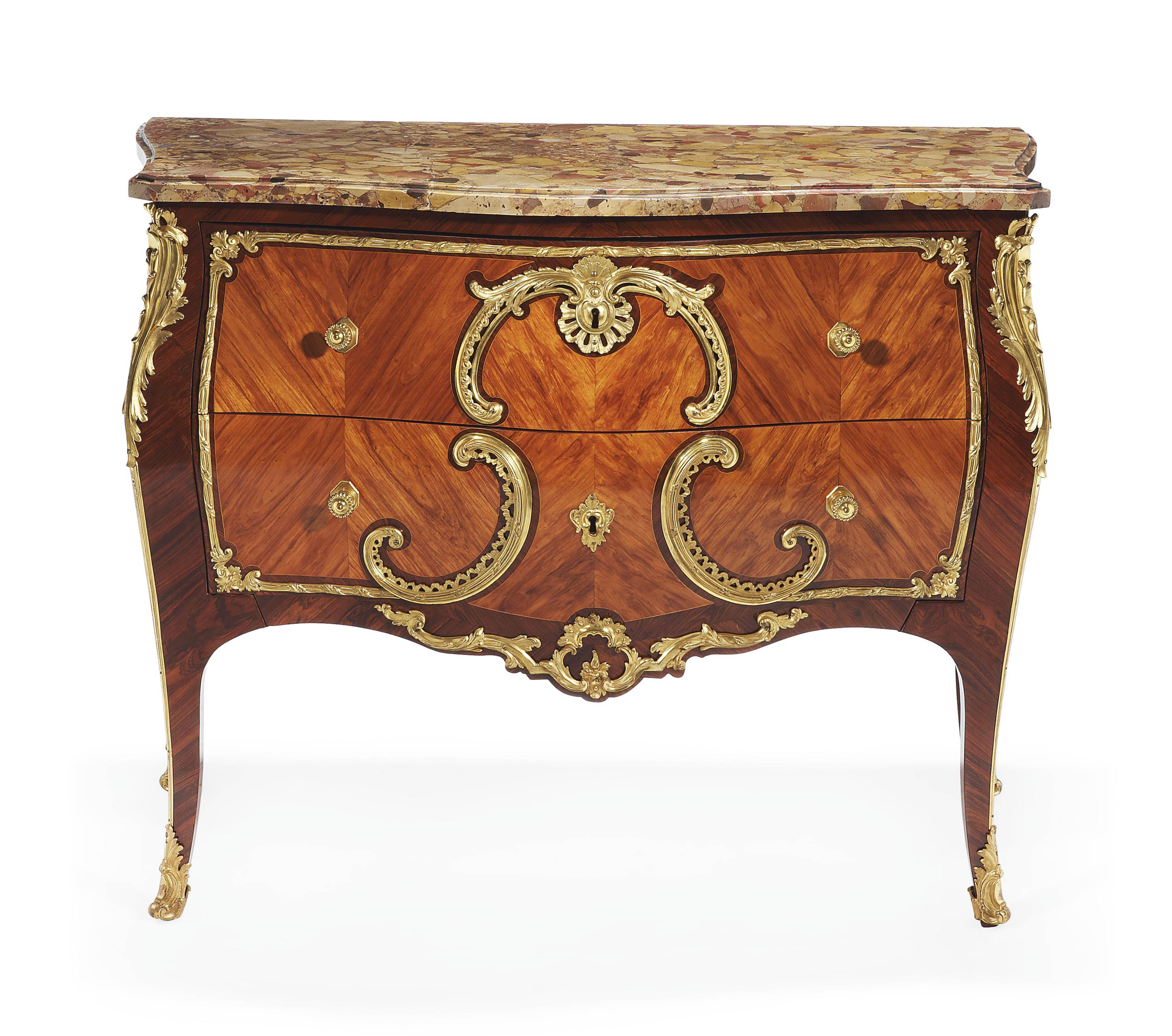 A Royal Late Louis Xv Ormolu Mounted Tulipwood And Kingwood