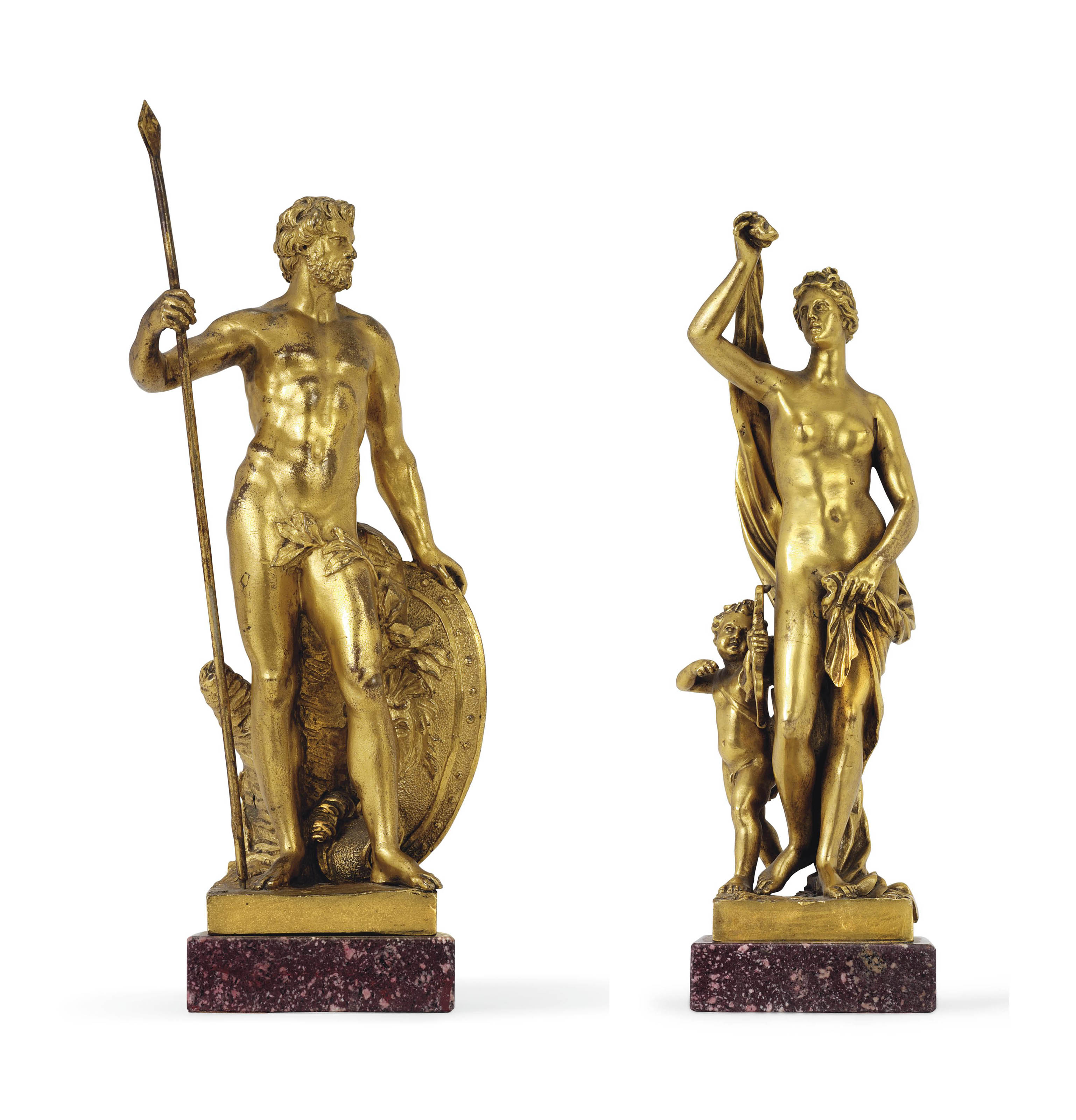 A PAIR OF GILTBRONZE FIGURES OF MARS AND VENUS , AFTER SEBASTIAN