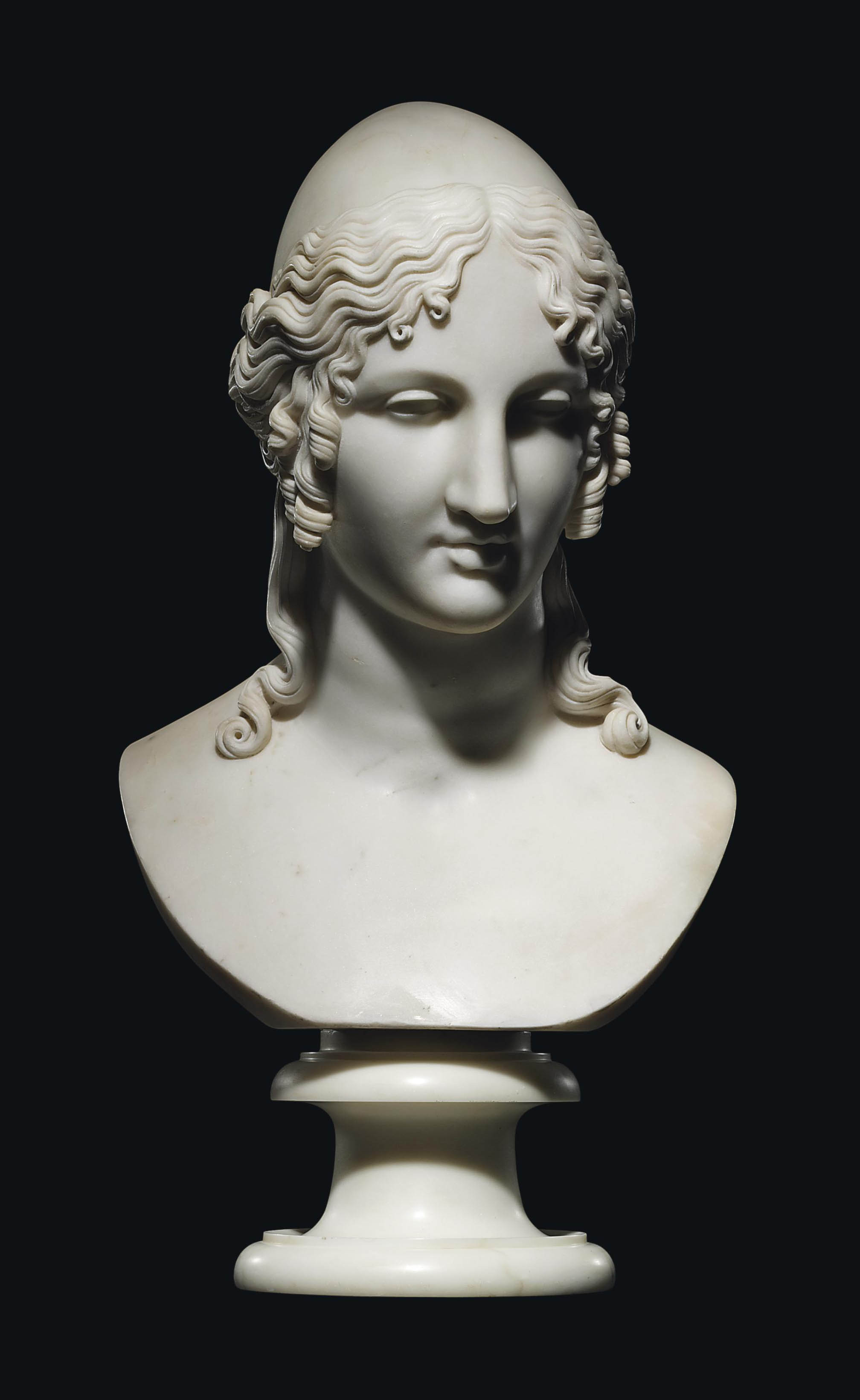 A CARVED MARBLE BUST OF HELEN