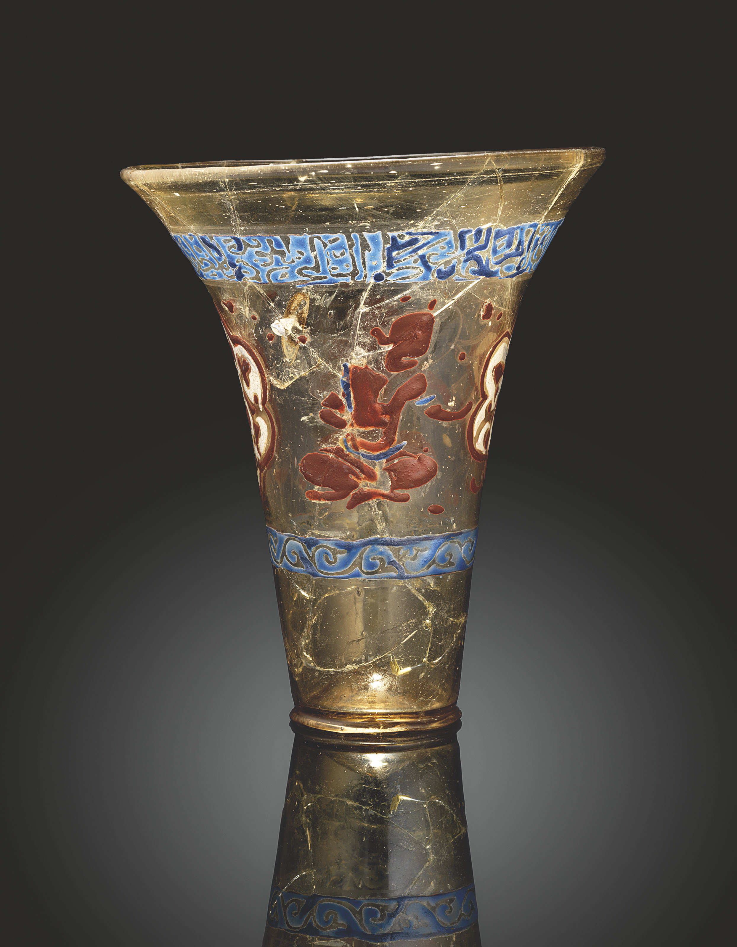 A RARE MAMLUK ENAMELLED GLASS BEAKER , EARLY MAMLUK SYRIA, PROBABLY ALEPPO,  THIRD QUARTER 13TH CENTURY | Christie's