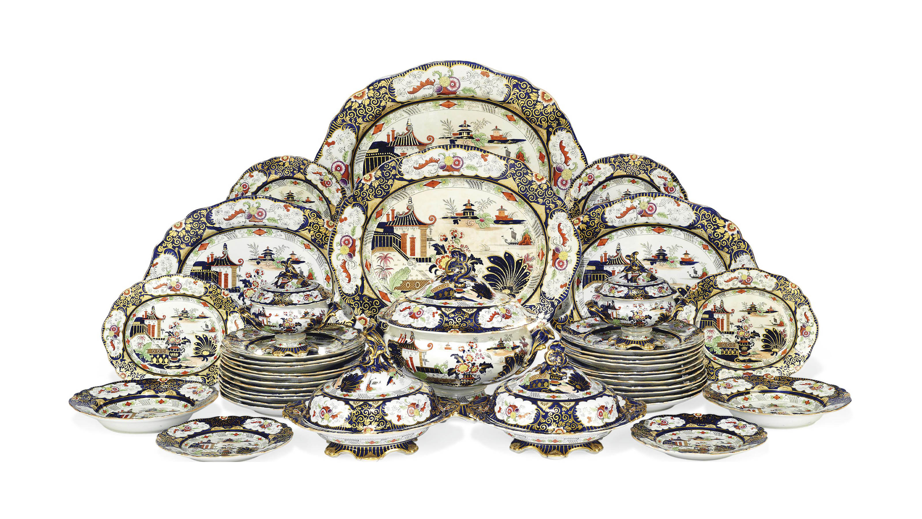 A JOHN RIDGWAY'S IRONSTONE PART DINNERSERVICE , CIRCA 1840, BLACK