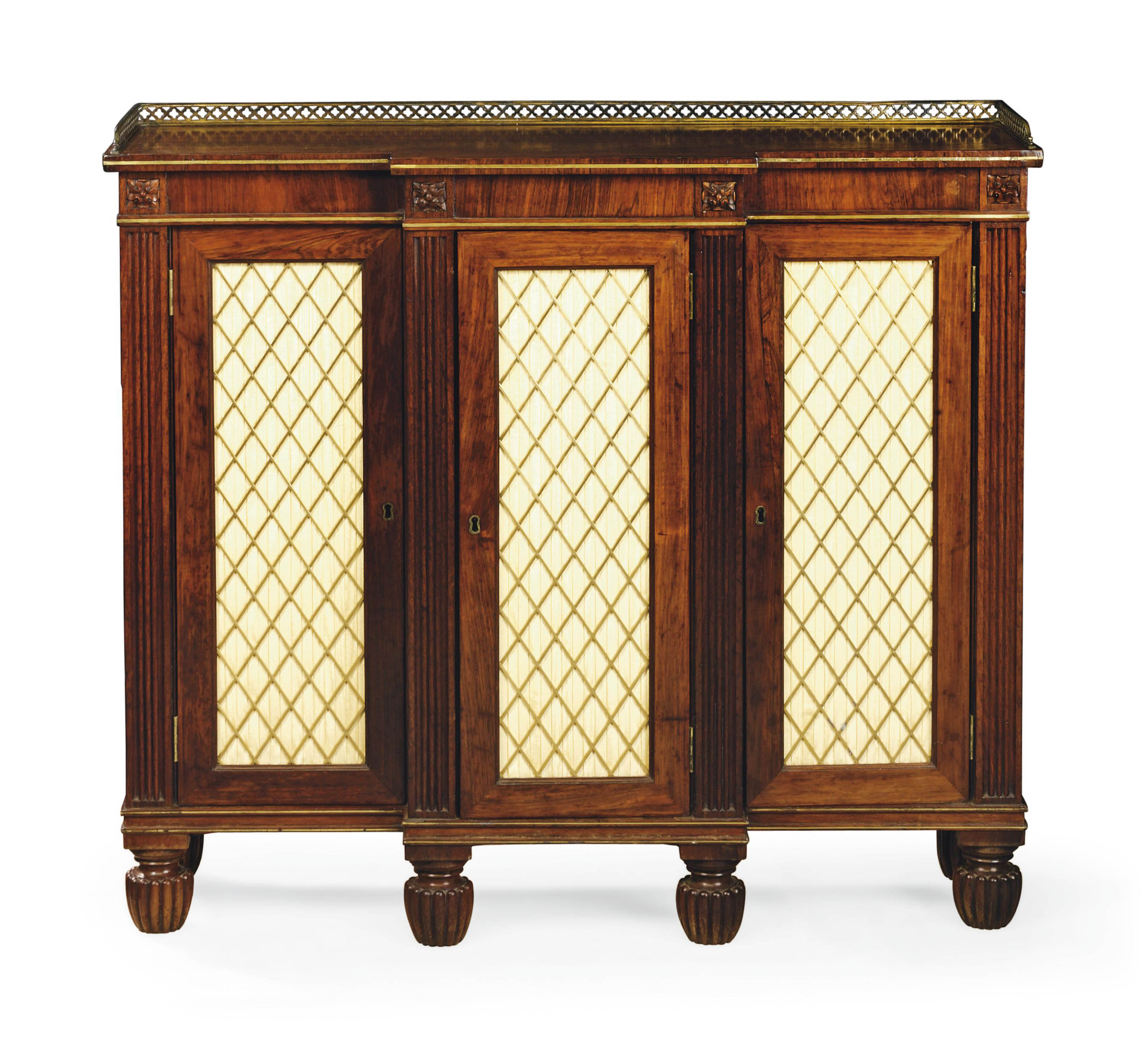 A Regency Brass Inlaid Rosewood Breakfront Side Cabinet By