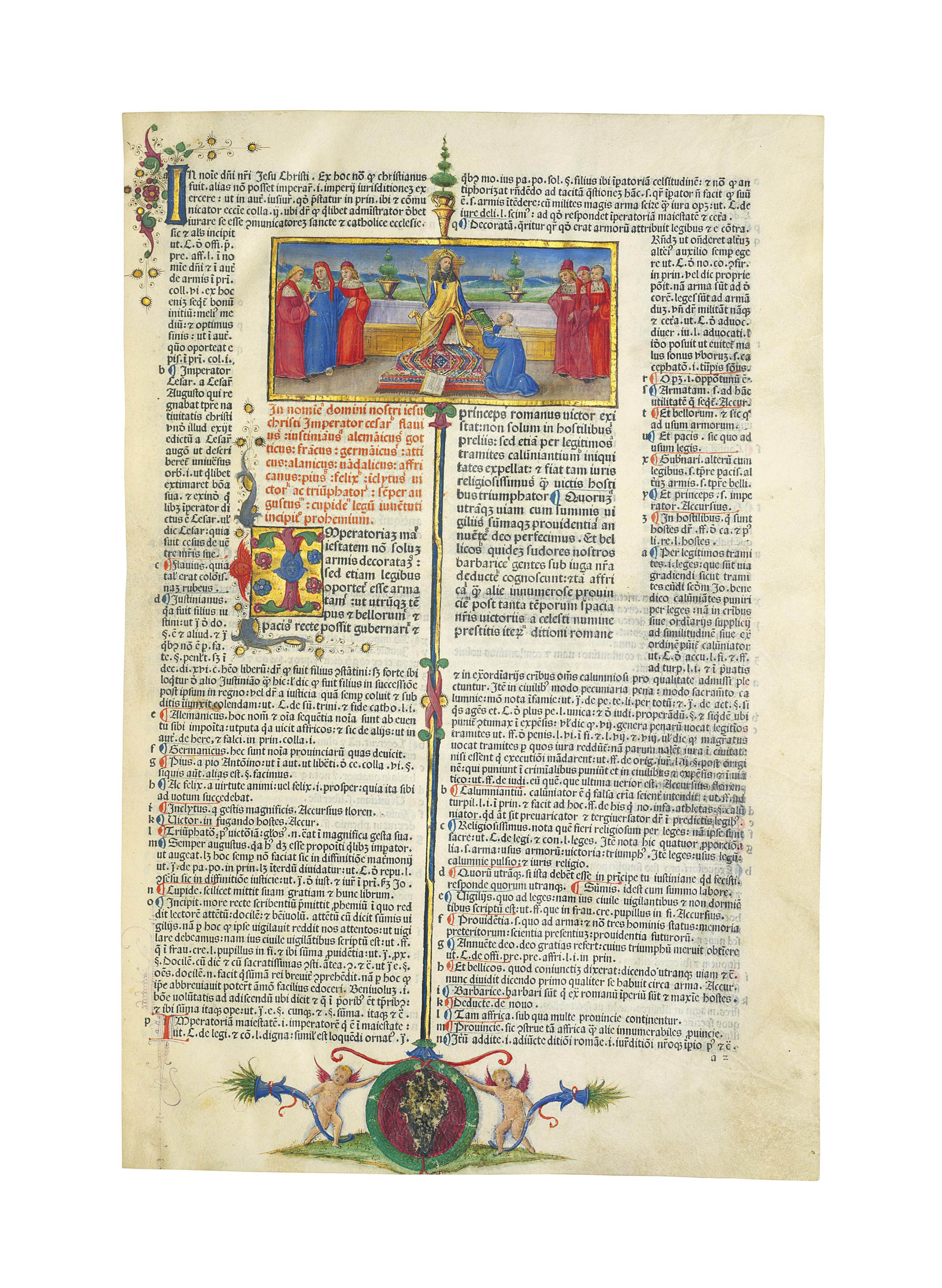 JUSTINIANUS (483-565). Institutiones, with the Glossa ordinaria of ...