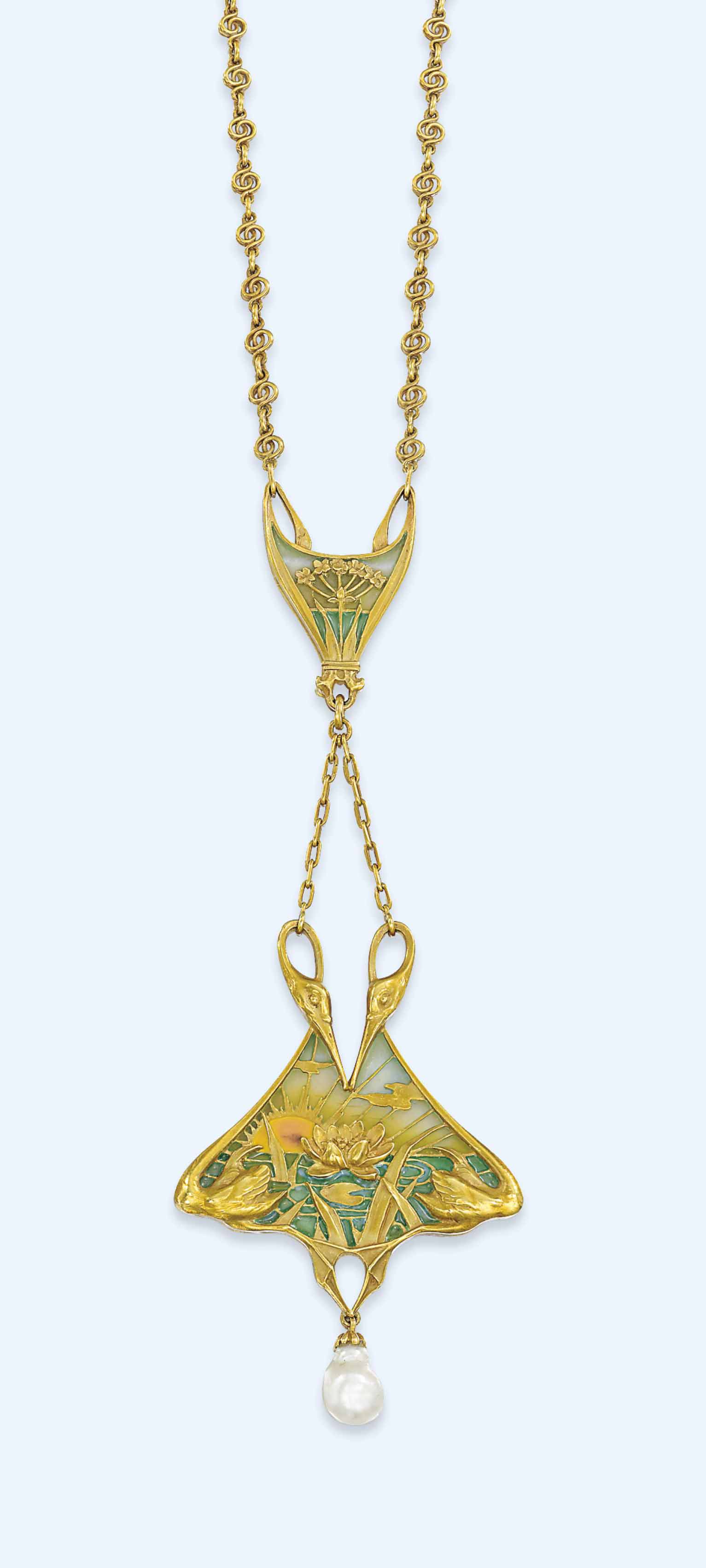 AN ART NOUVEAU PLIQUE-À-JOUR ENAMEL PENDANT, BY LUCIEN GAUTRAIT,