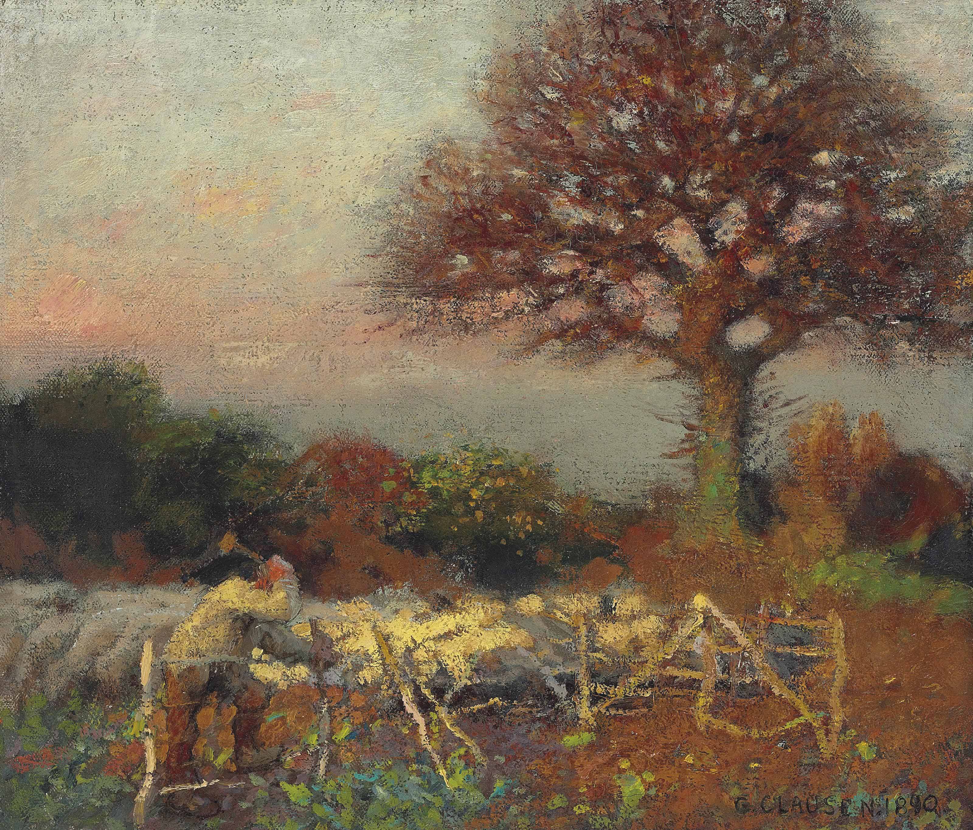 Sir George Clausen R A R W S 1852 1944 Sheepfold At Early