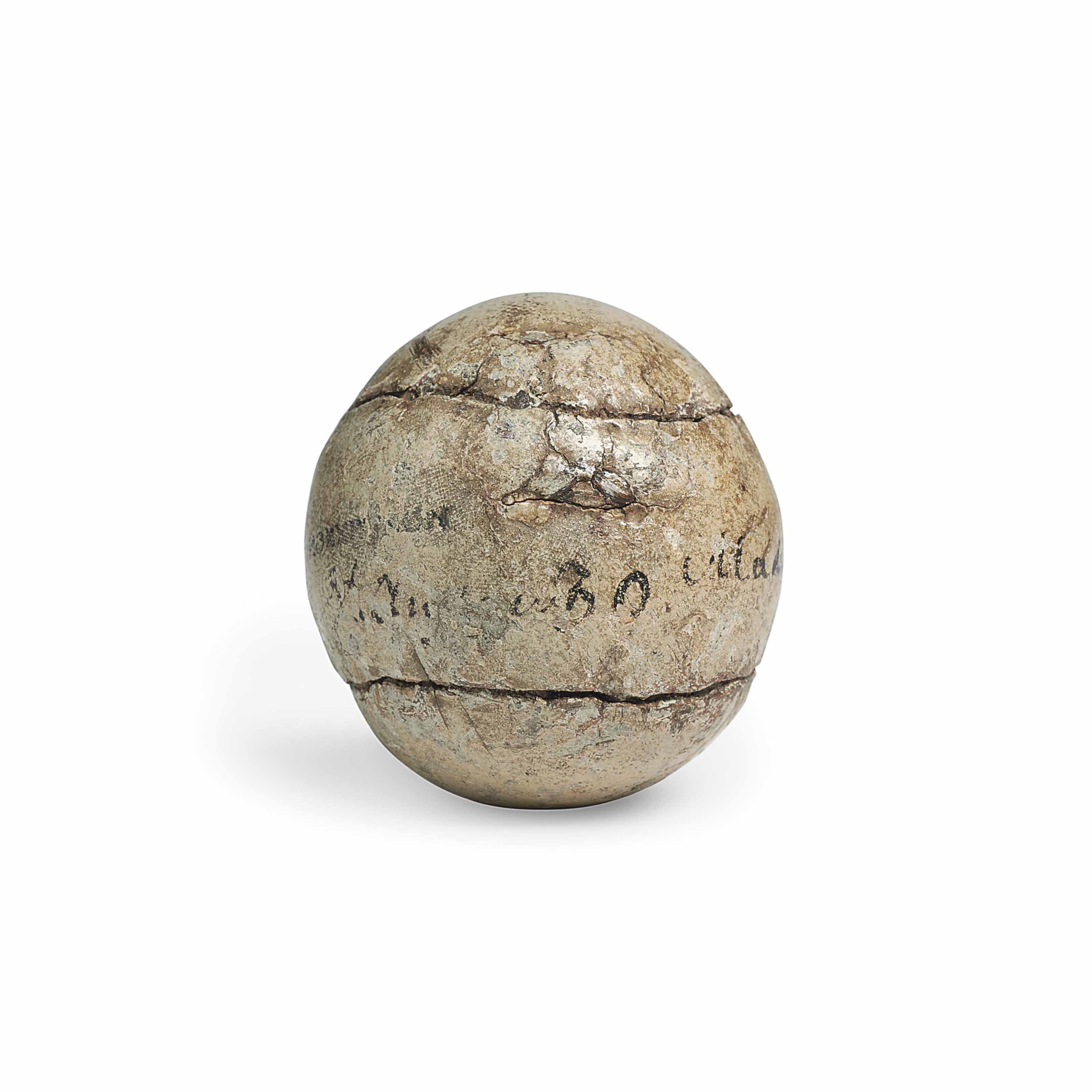 A FINE AND RARE FEATHERFILLED GOLF BALL , BY W. ROBINSON, EDINBURGH
