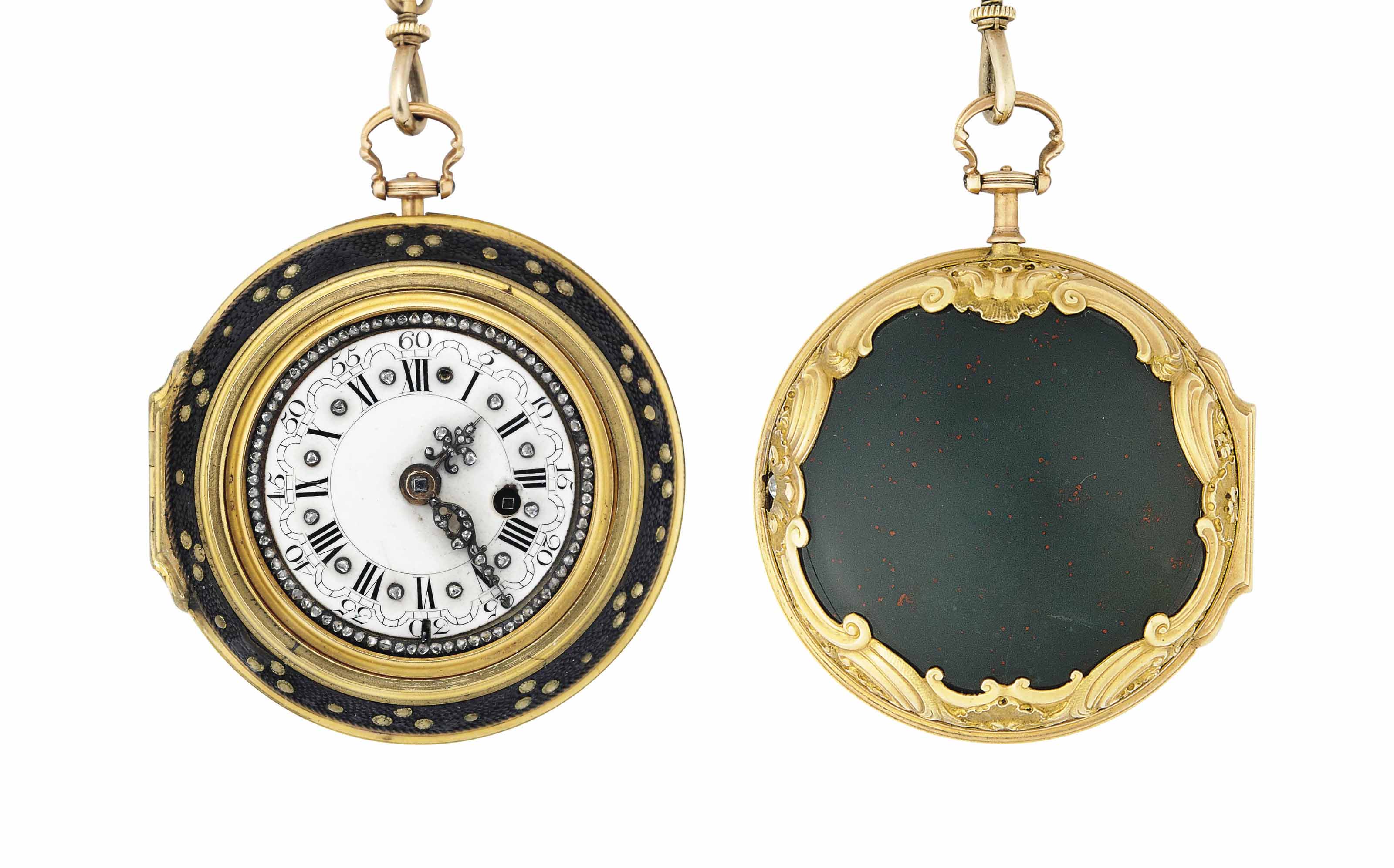 A gold, diamond and bloodstone pair-case pocket watch, by William Rapson, London, circa 1770. Sold for &pound;7,500 on 5 December 2012 at Christie&rsquo;s in London