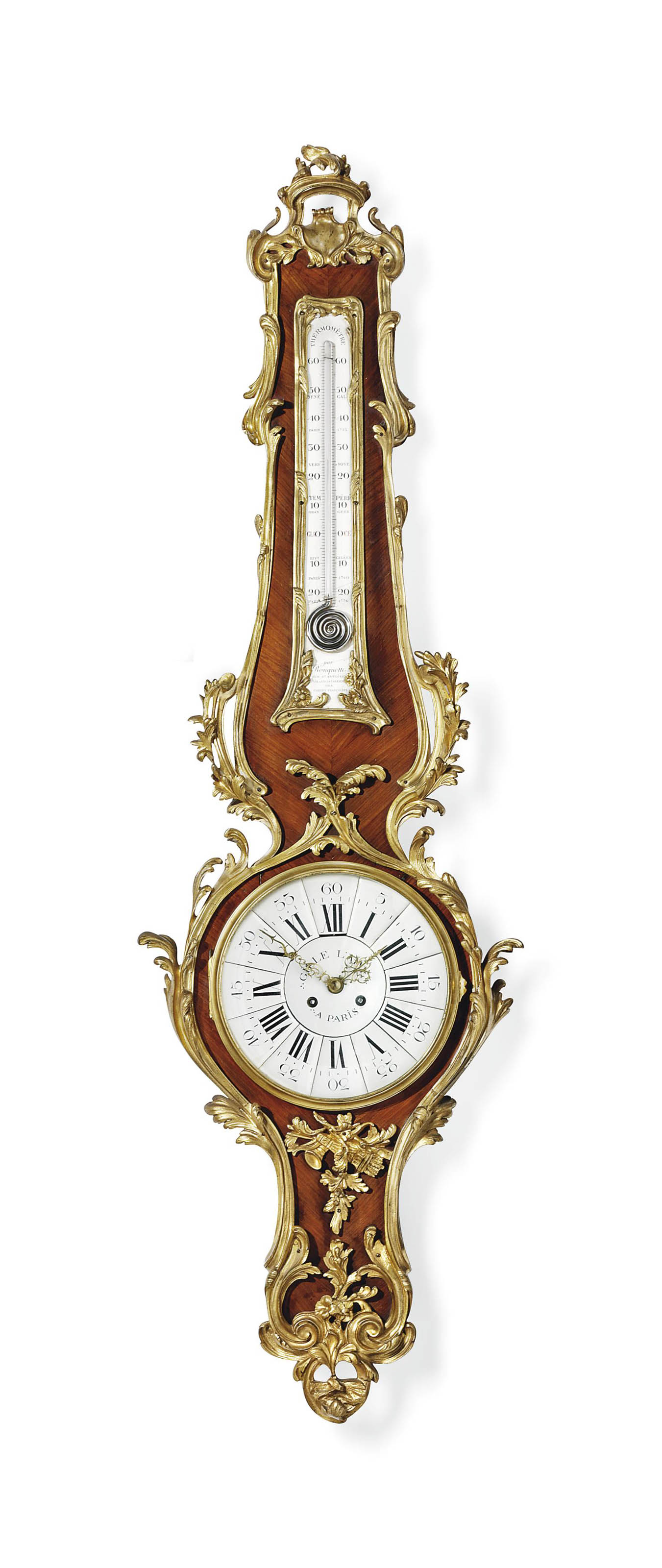 A Louis Xv Style Ormolu Mounted Kingwood Wall Clock And Thermometer Large louis xvi style ormolu and marble clock set. christie s