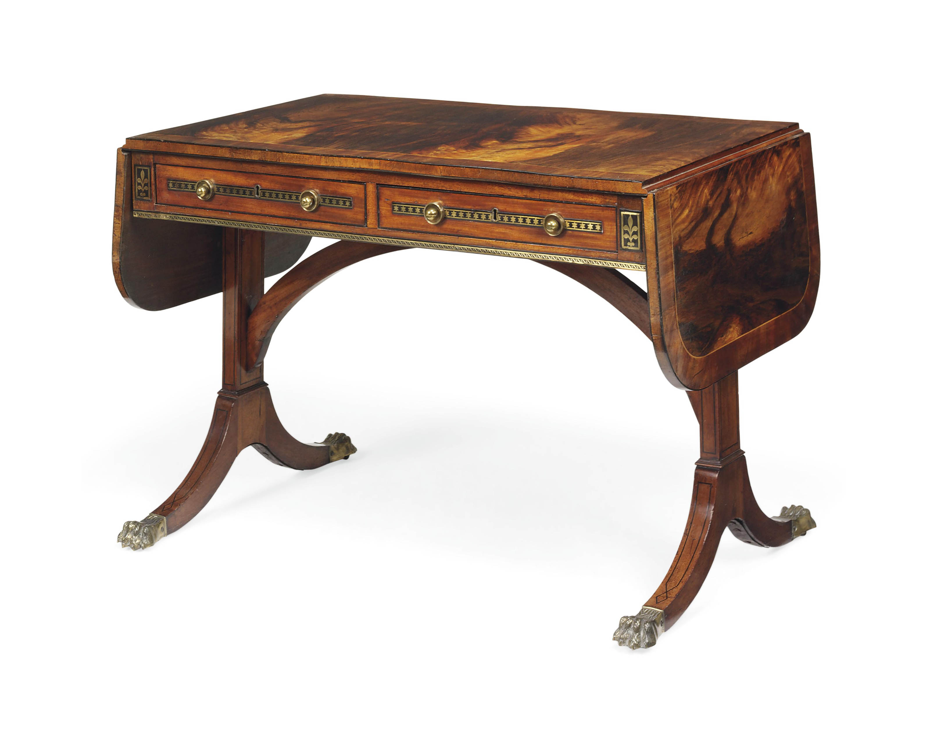A Regency Brass Inlaid Cocobolo And Mahogany Sofa Table Early