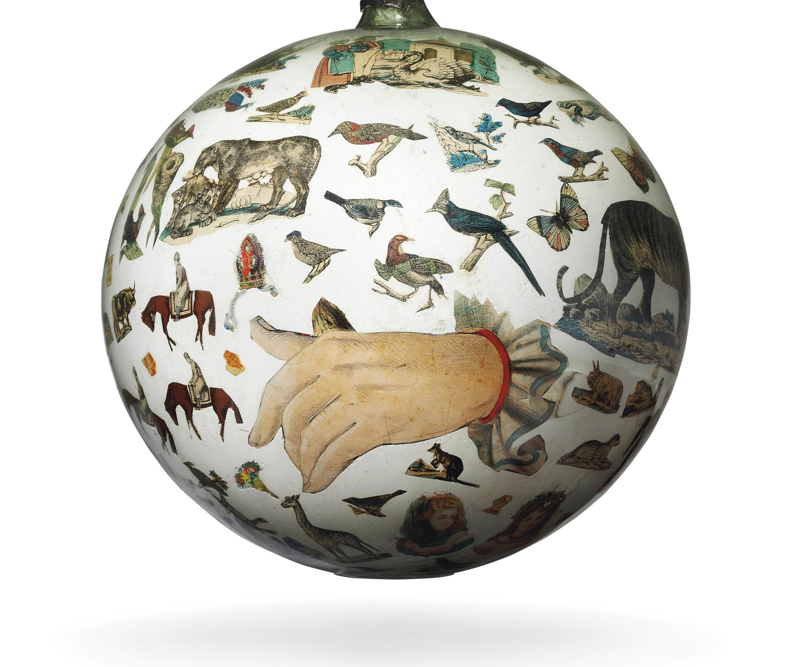 A Large Decalcomania Glass Sphere