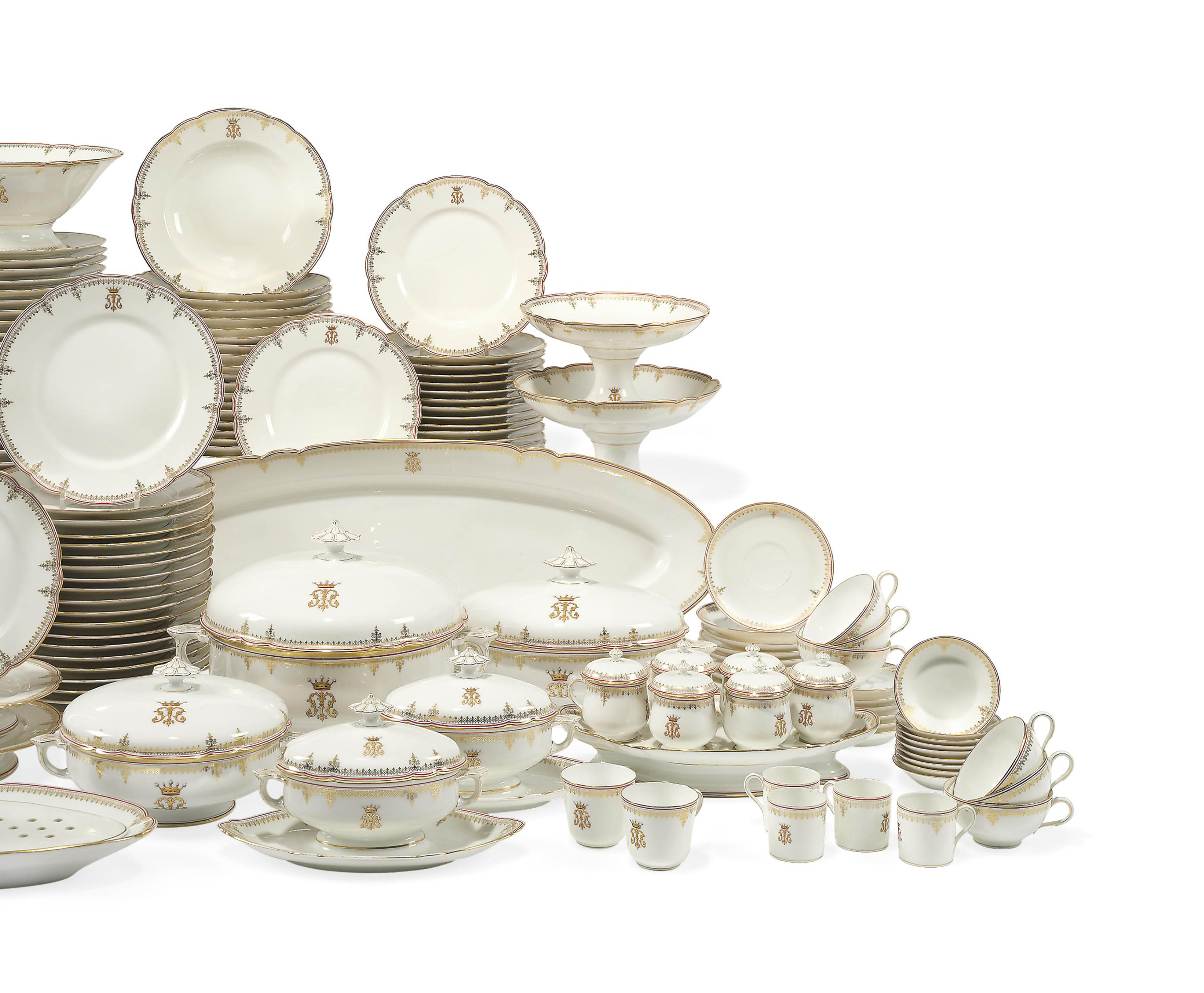 A FRENCH PORCELAIN MONOGRAMMED DINNERSERVICE , LATE 19TH CENTURY, IRON