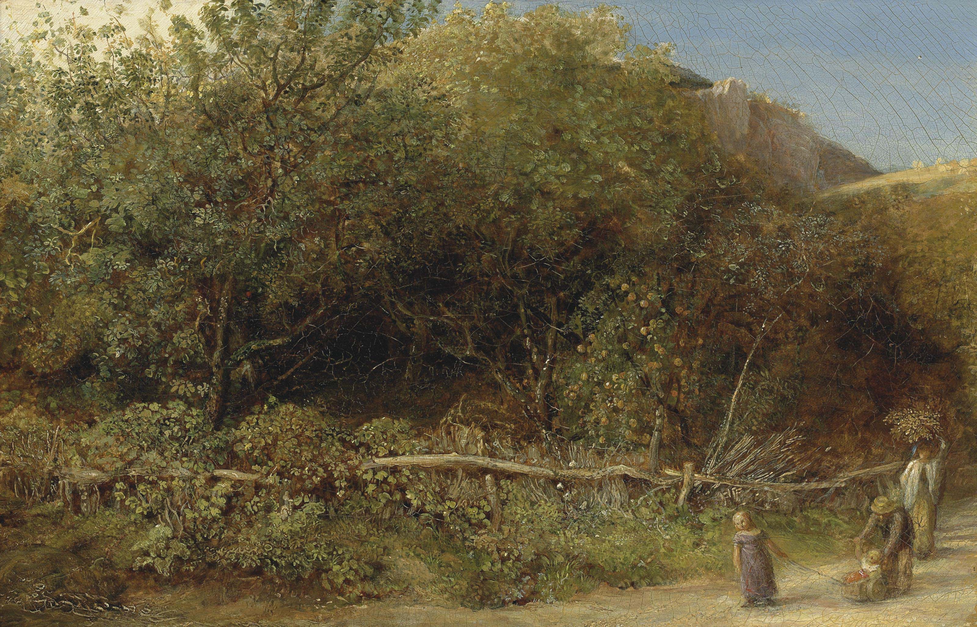 Figures on a wooded track 
