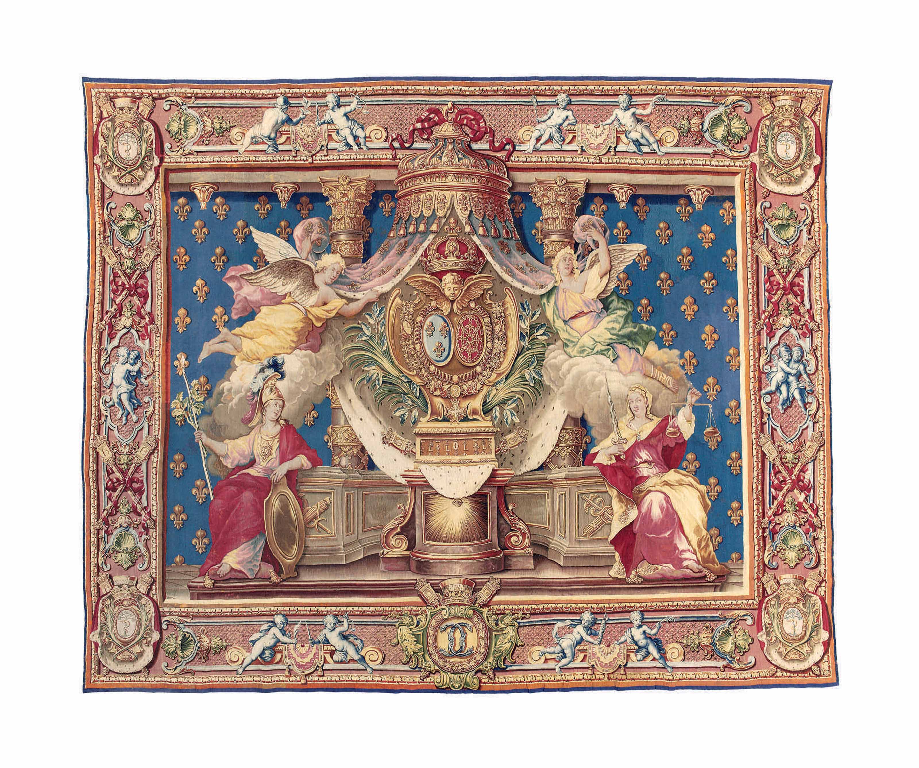 AN EARLY LOUIS XV GOBELINS CHANCELLERIE TAPESTRY , CIRCA 1730, BY