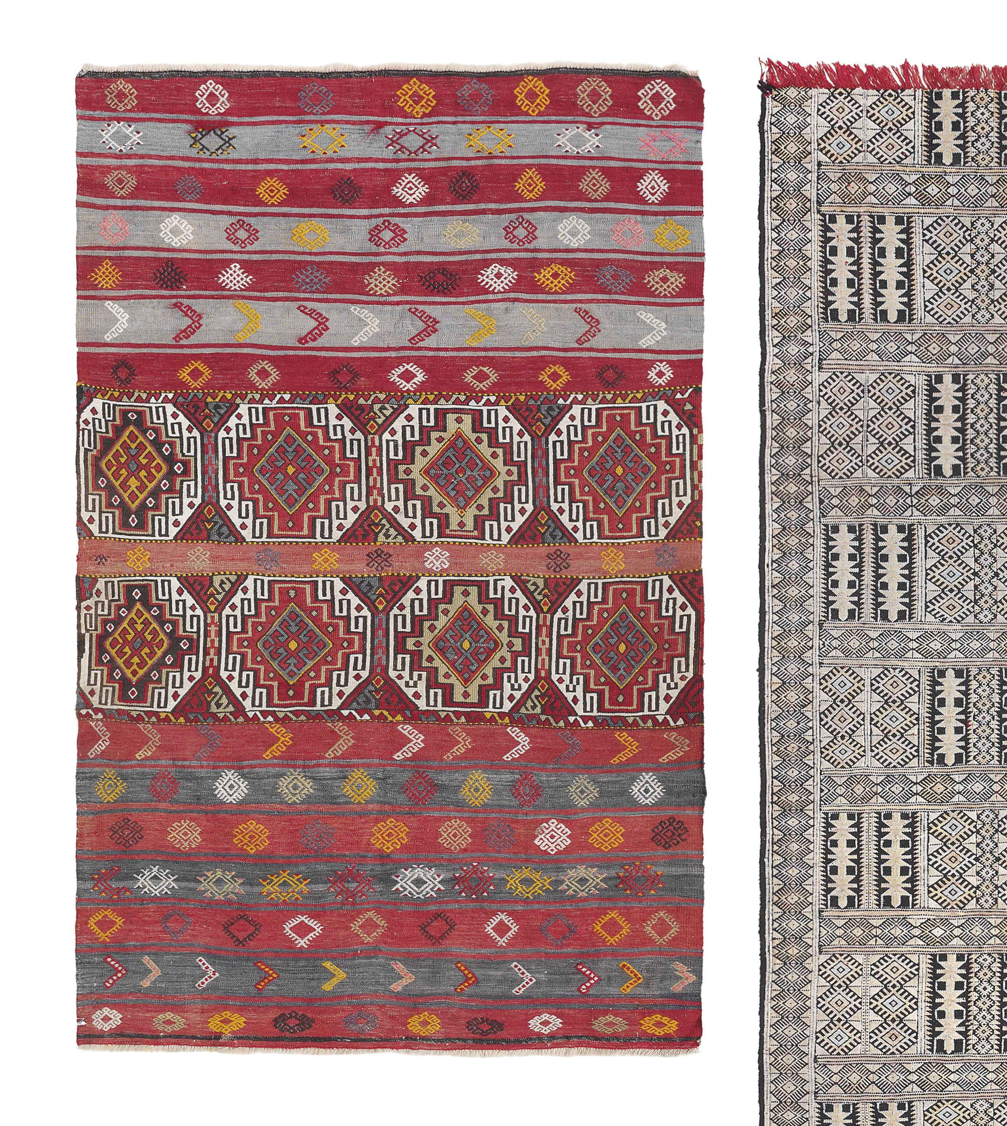 TWO TURKISH KILIMS AND A MOROCCAN KILIM , FIRST HALF 20TH CENTURY