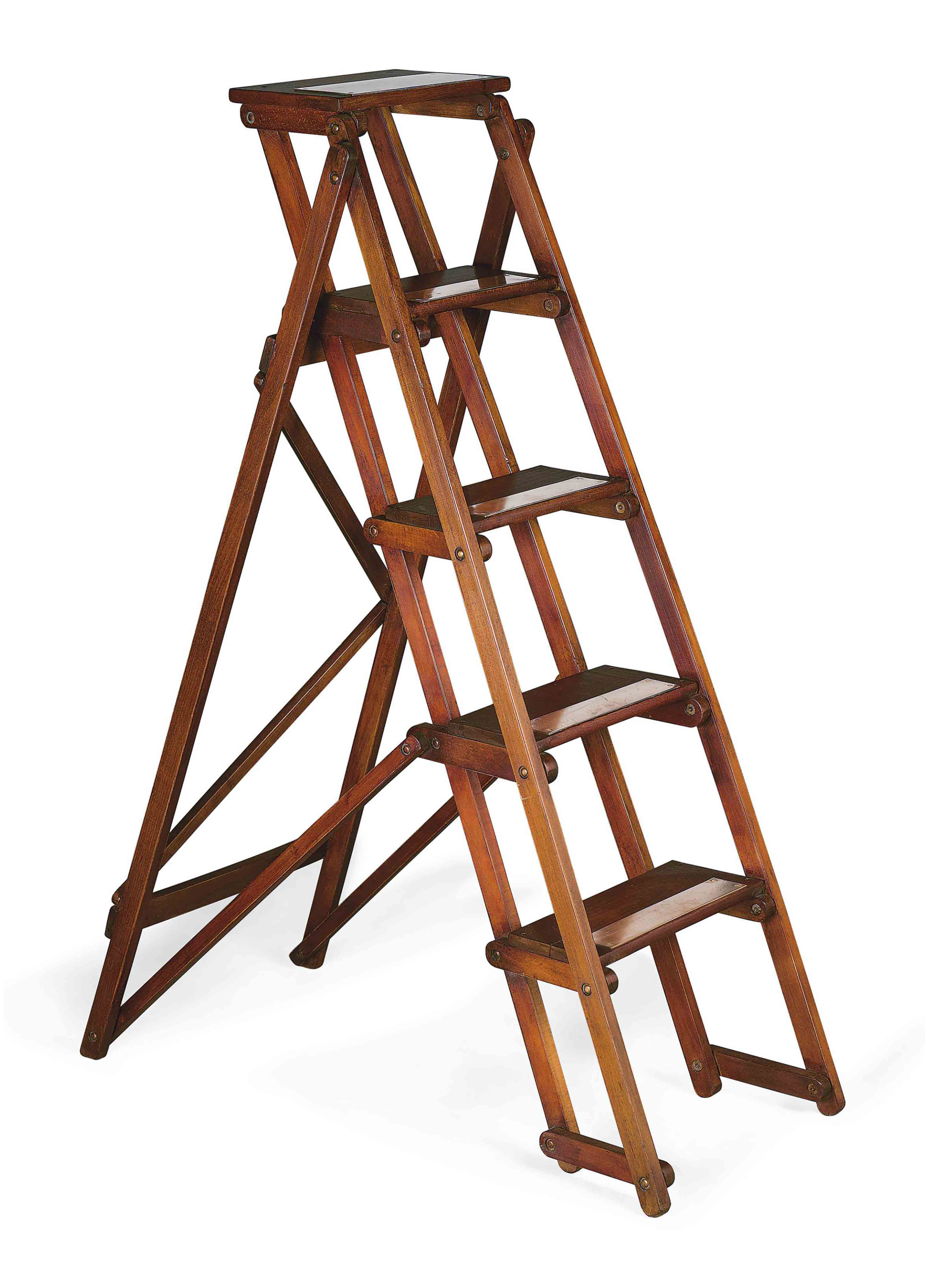 A BEECHWOOD AND BRASS MOUNTED LIBRARY STEPLADDER , LATE 20TH CENTURY