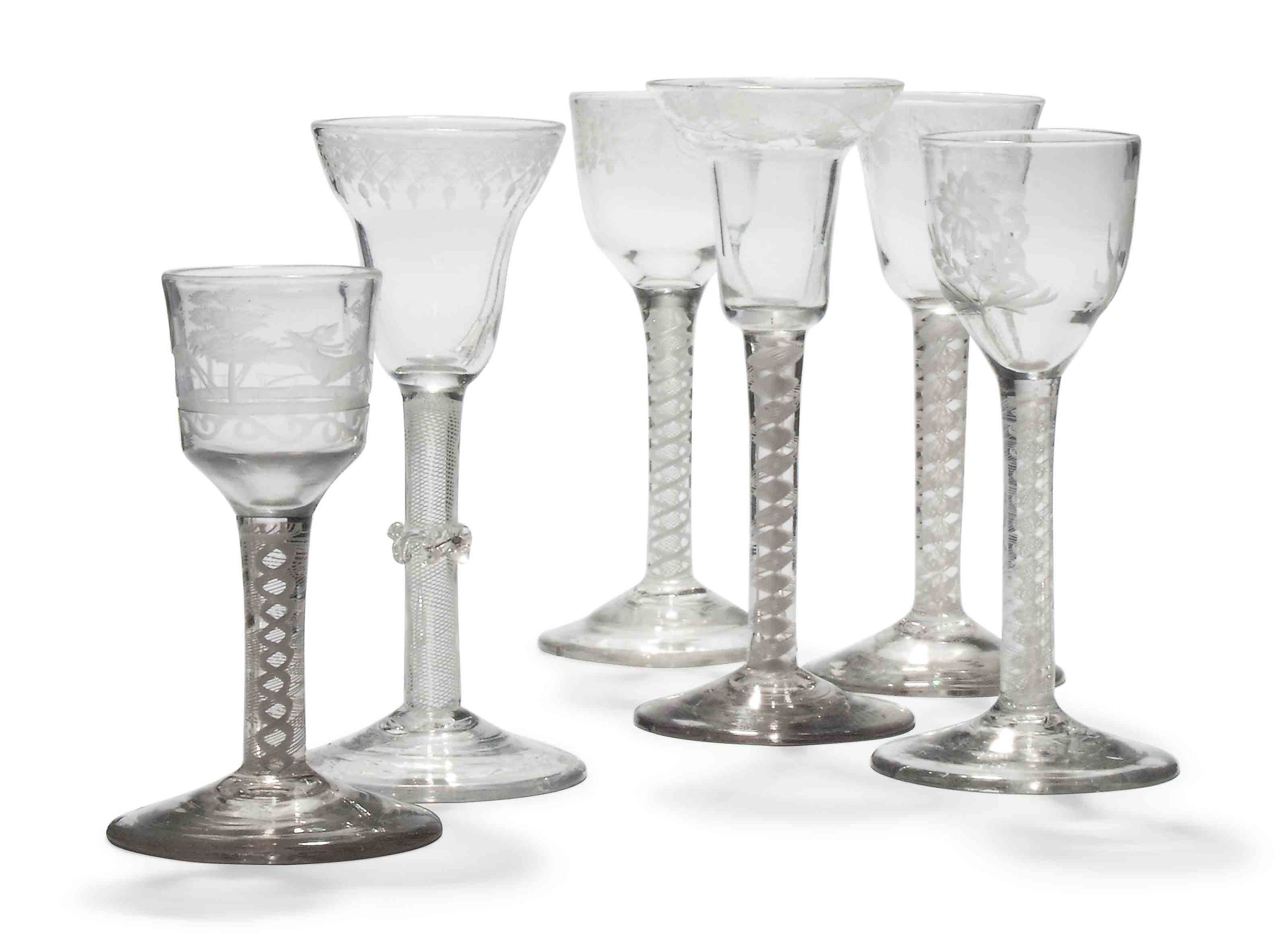 SIX ENGRAVED OPAQUETWIST WINE GLASSES , CIRCA 175070 Christie's