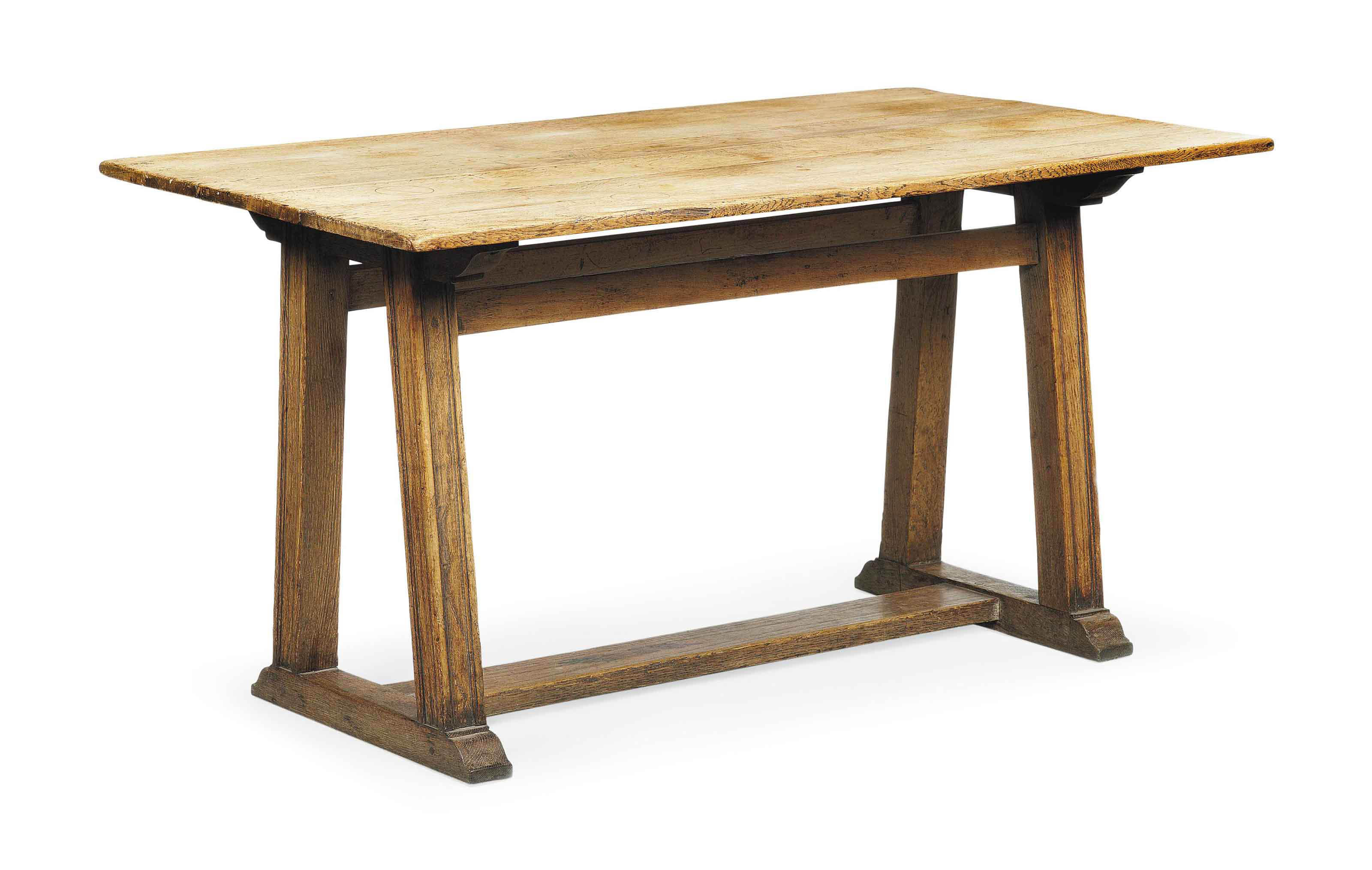 A VICTORIAN ARTS AND CRAFTS OAK REFECTORY TABLE , CIRCA 18901900