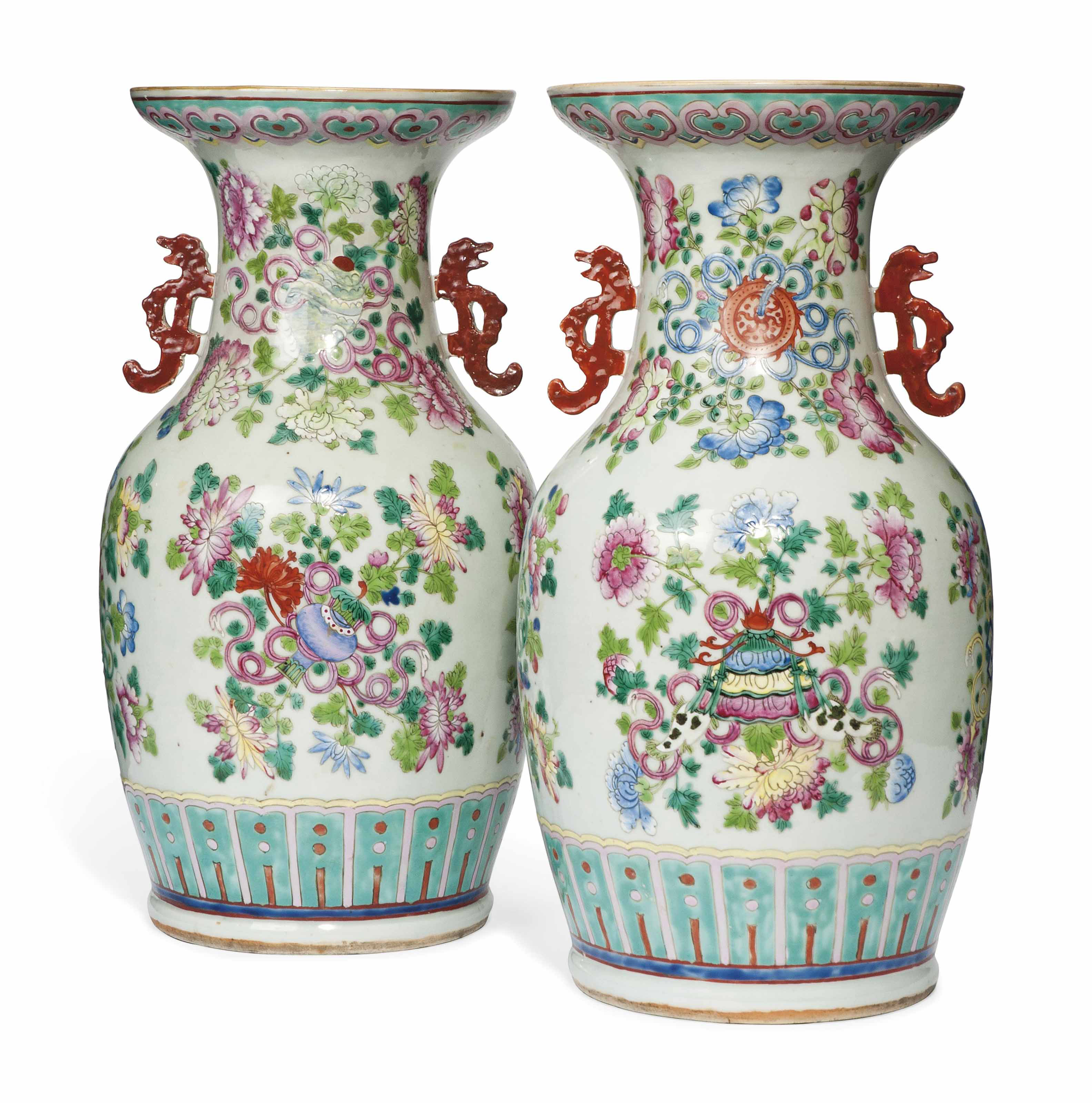 A PAIR OF CHINESE FAMILLE ROSE VASES , 19TH CENTURY Christie's